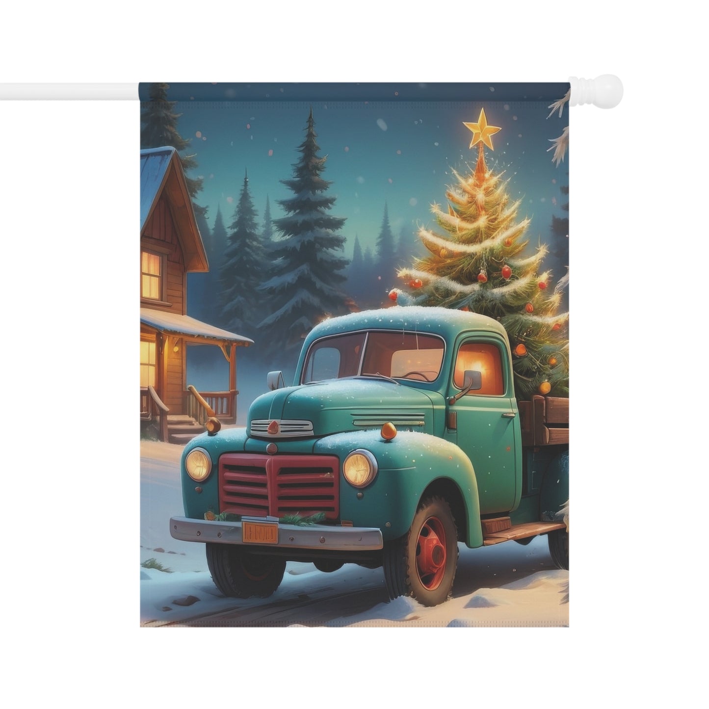 Vintage Truck with Christmas Tree Flag