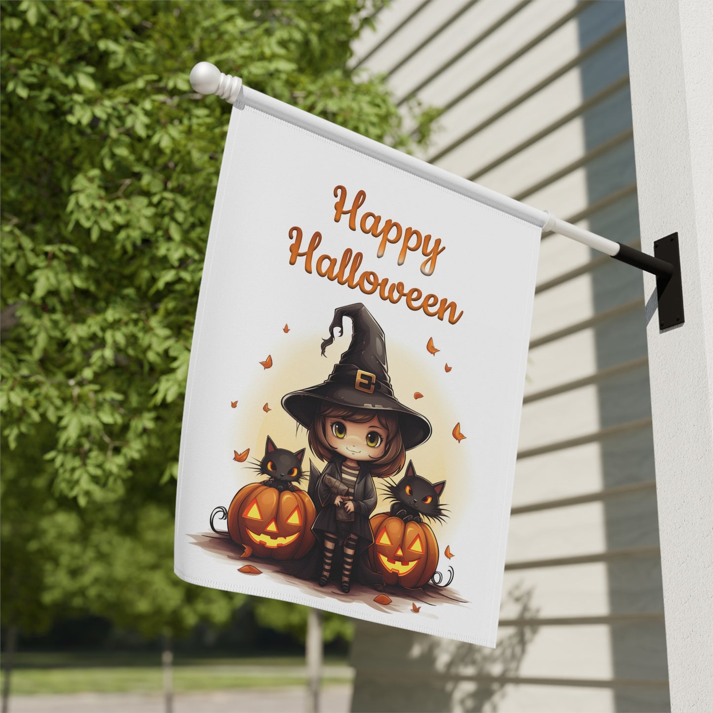 Cute Witch and Black Cats Garden Flag