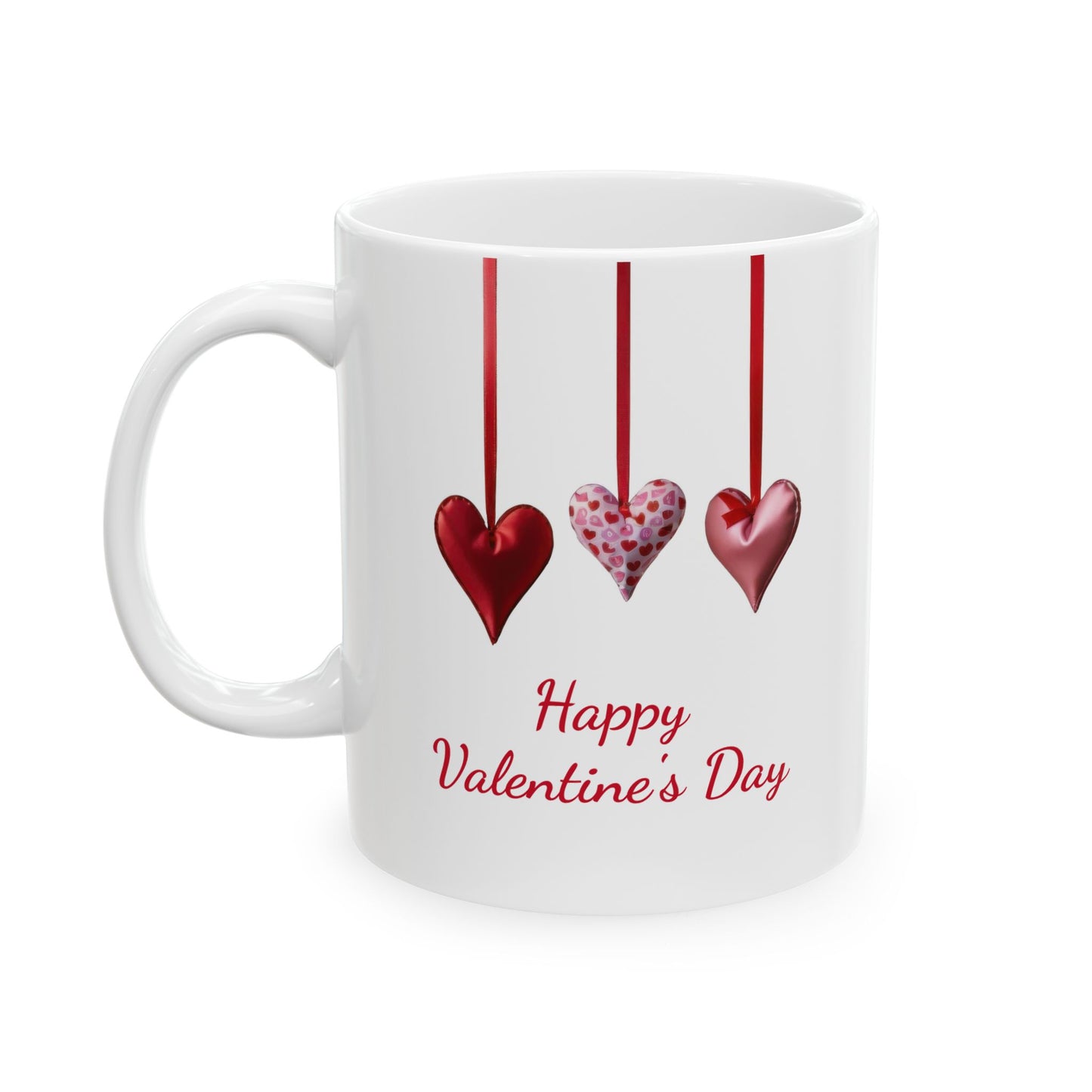 Elegant Hanging Hearts "Happy Valentines Day" Coffee Mug