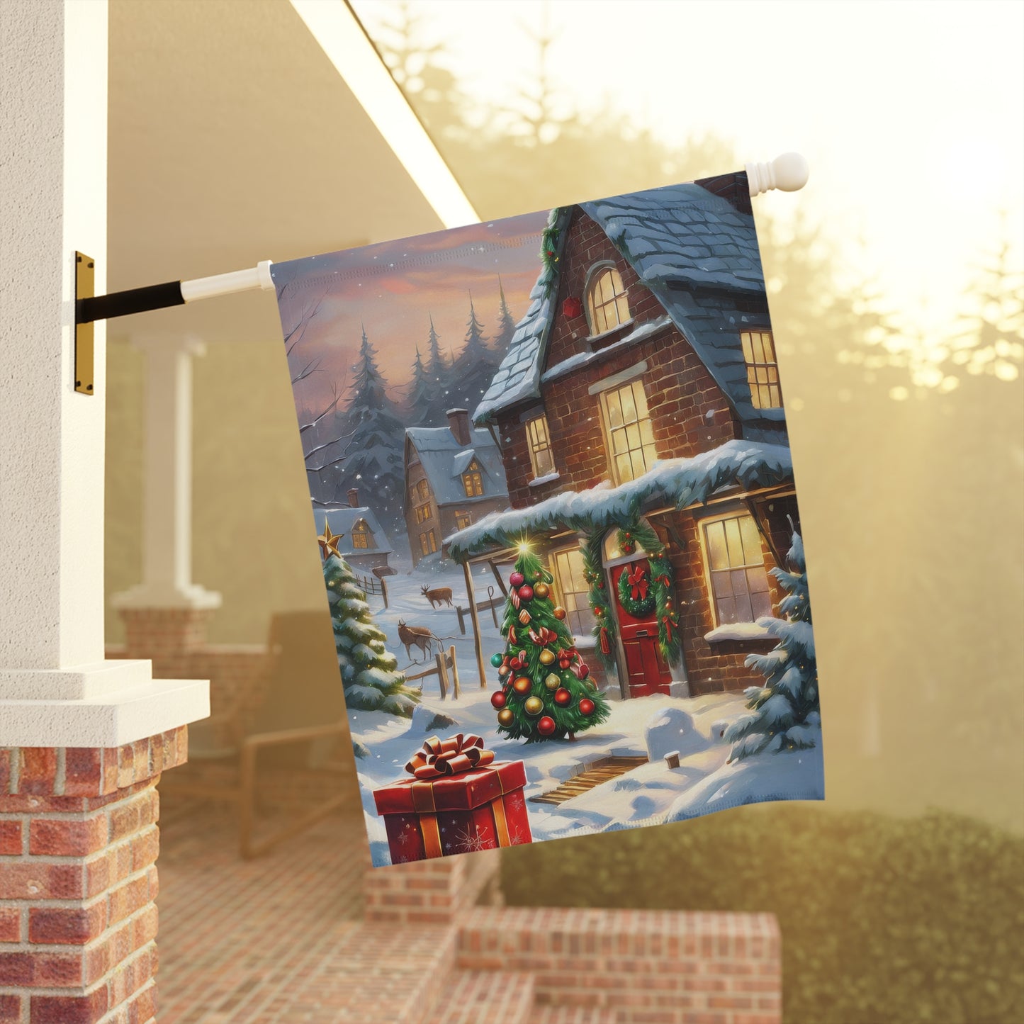 Cozy Christmas Cottage Garden Flag