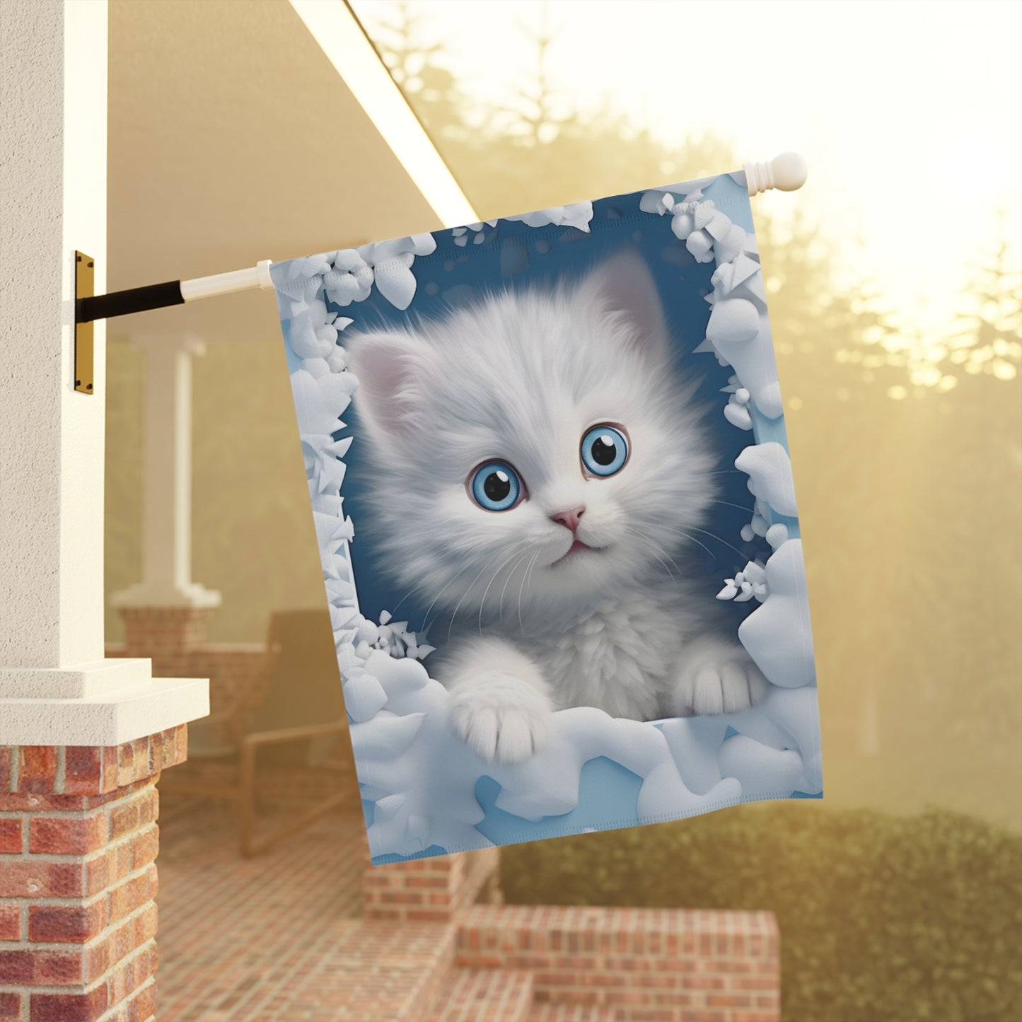 Cute White Kitten Garden Flag
