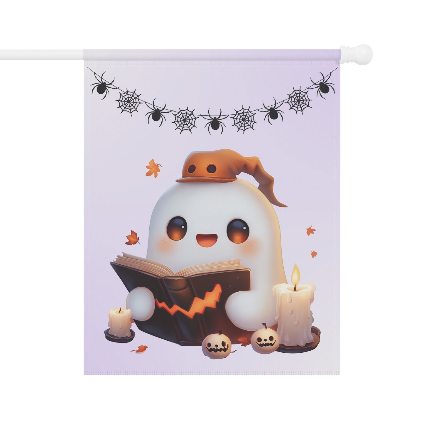 Cute Ghost Reading Spell Book Garden Flag