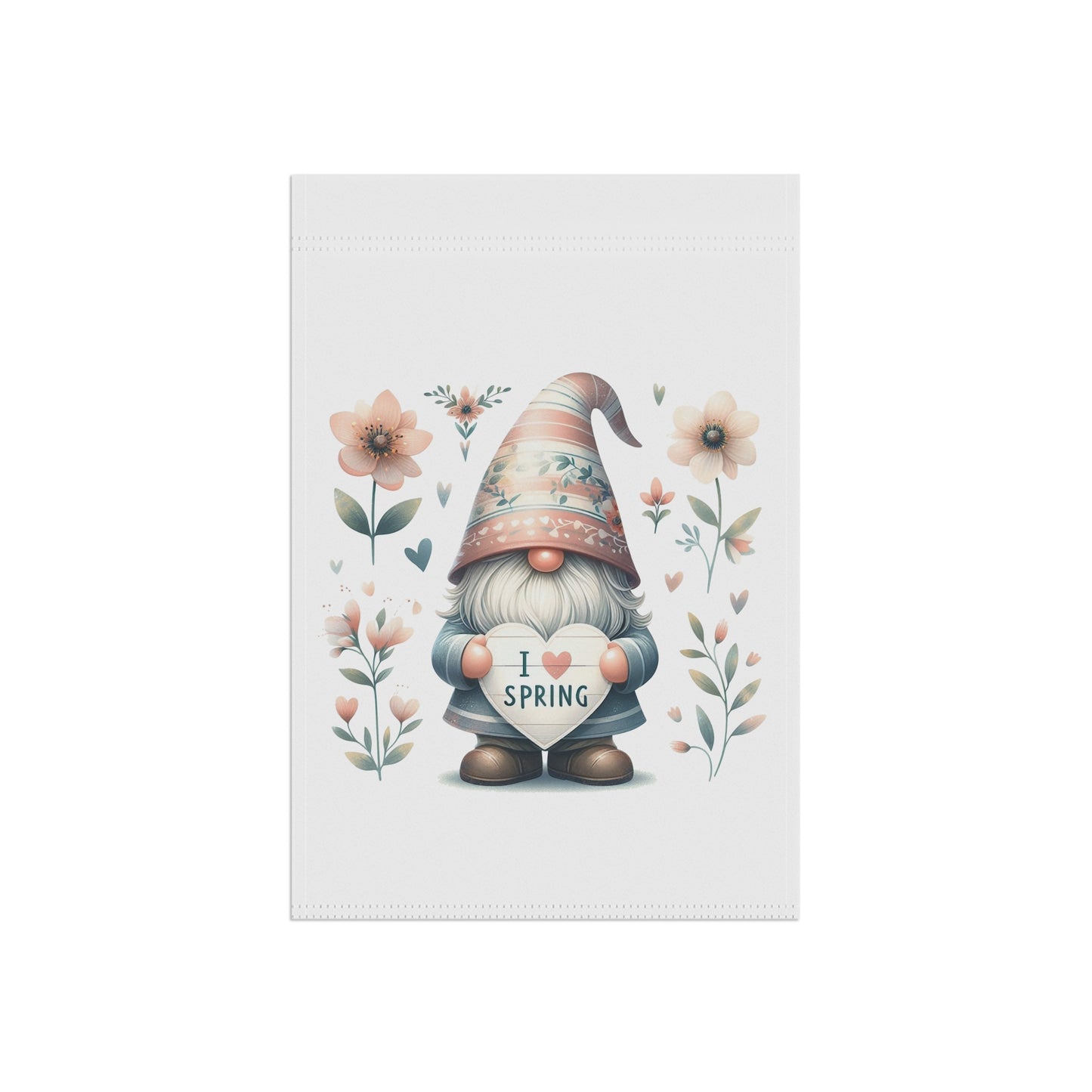 "I Love Spring" Gnome Garden Flag with Flowers