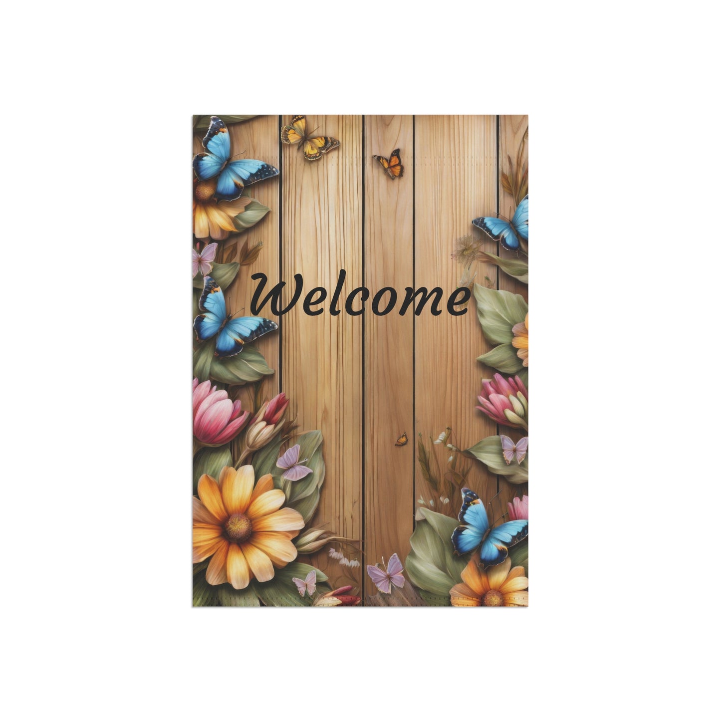 Welcome Garden Flag with Butterflies and Flowers