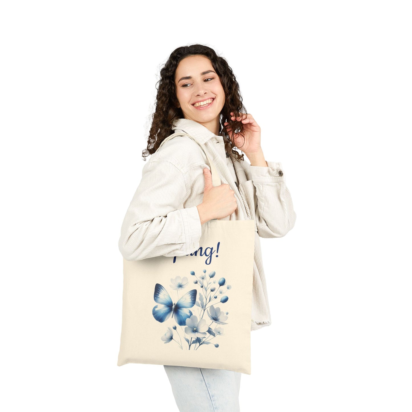 Elegant Blue Butterfly & Floral Canvas Tote Bag