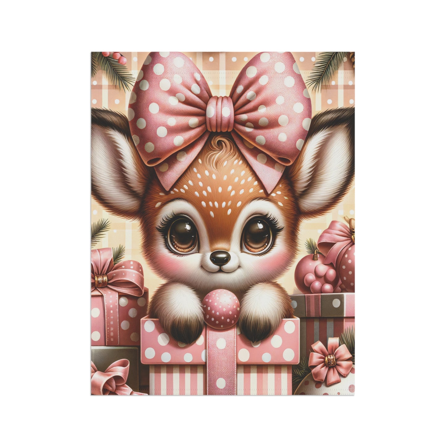 Cute Baby Reindeer in Pink Garden Flag