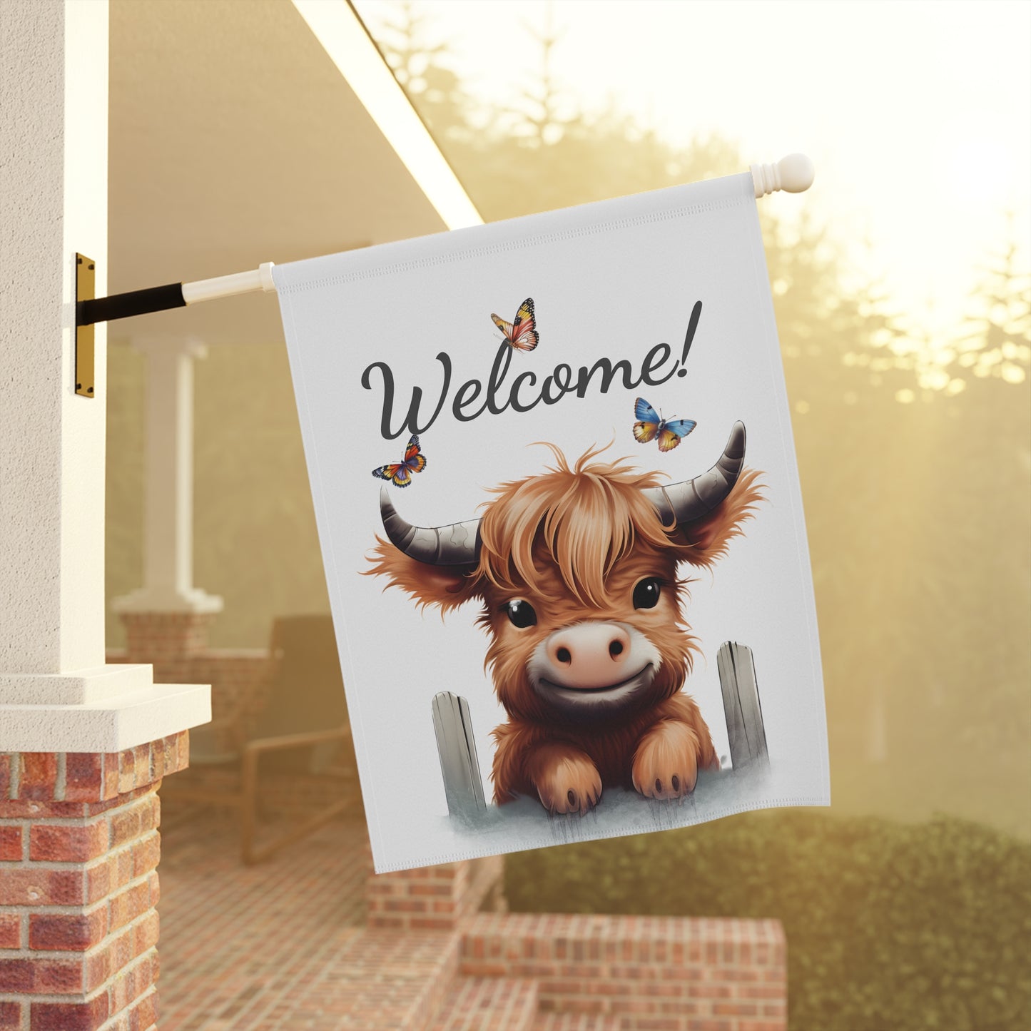 Cute Highland Cow Welcome Garden Flag