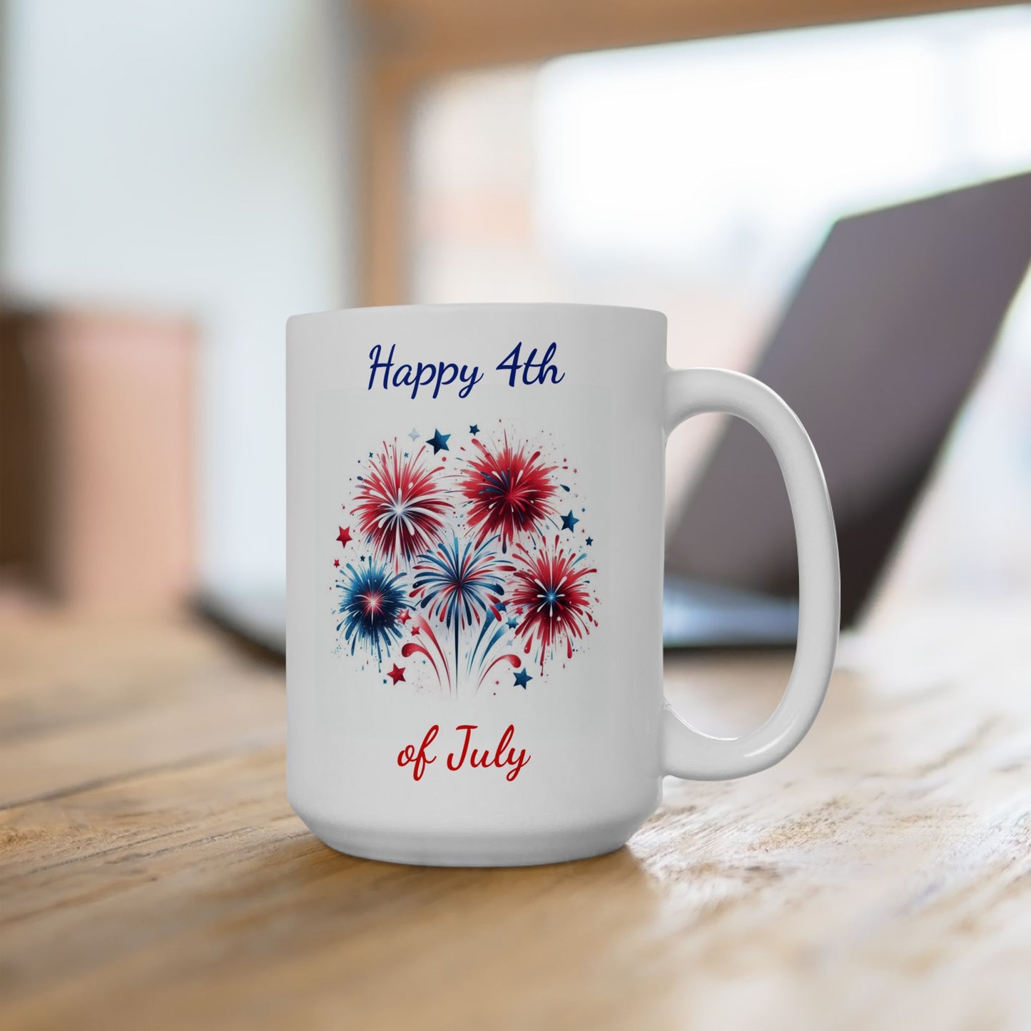Patriotic Coffee Mug with Fireworks