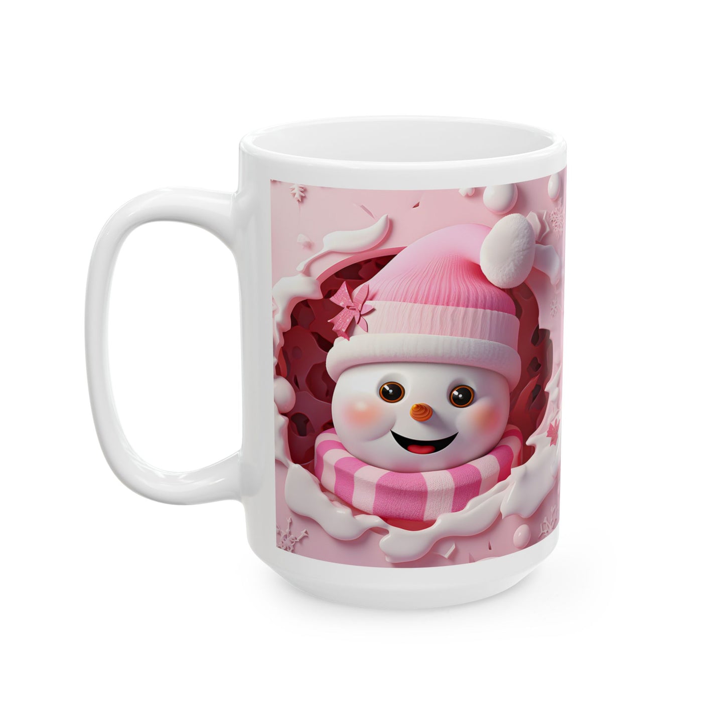 Adorable 3-D Pink Snowman Coffee Mug
