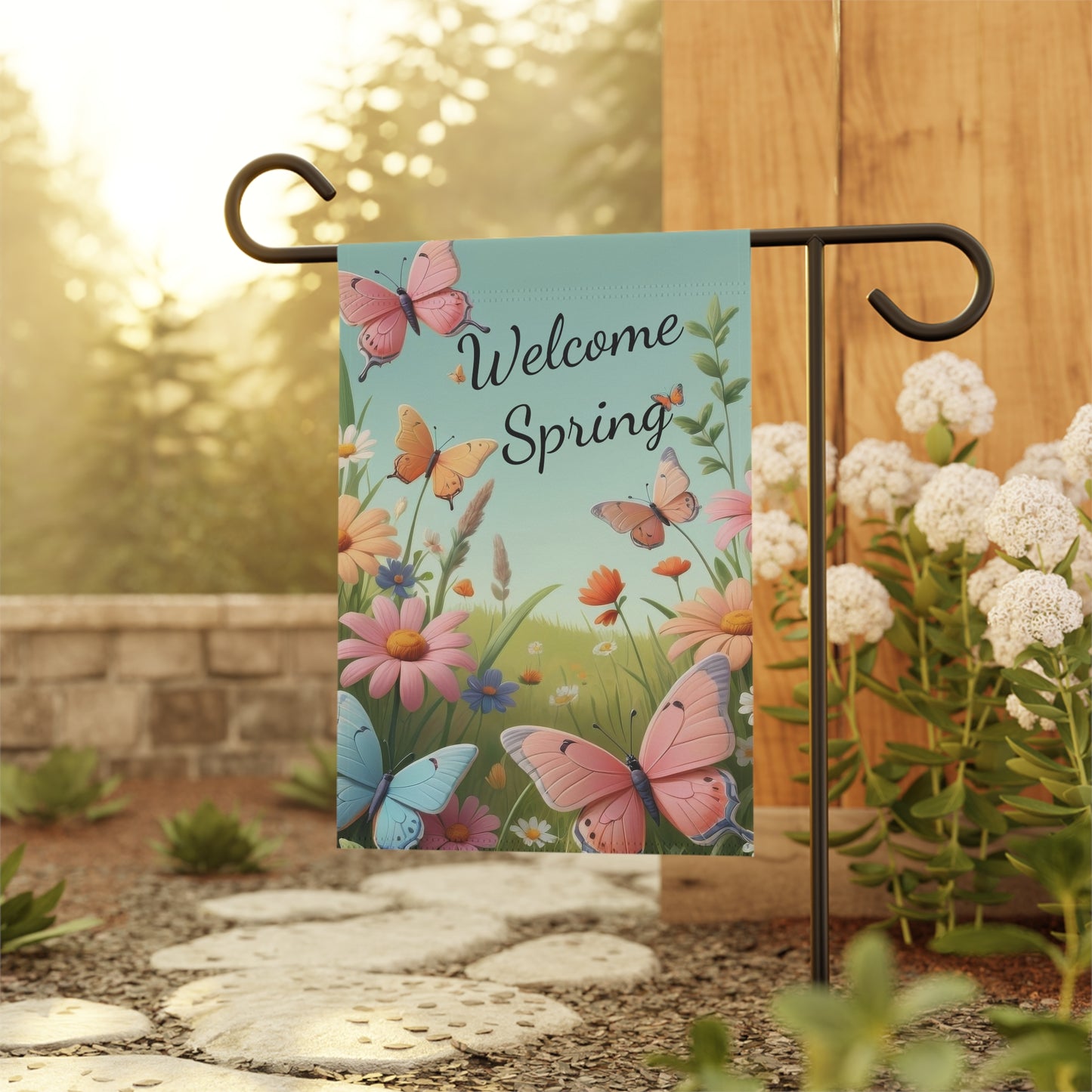 Colorful Butterfly Welcome Spring Garden Flag