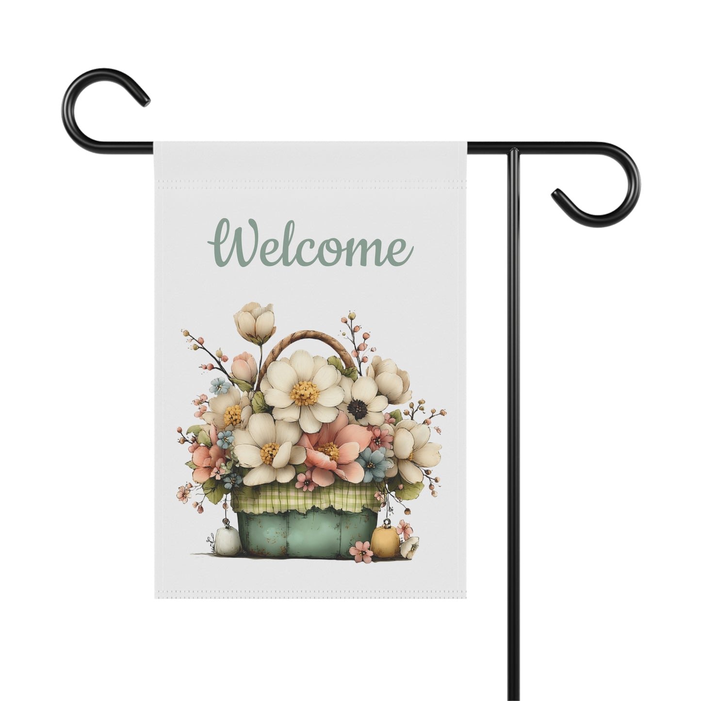 Vintage Flower Basket Welcome Flag