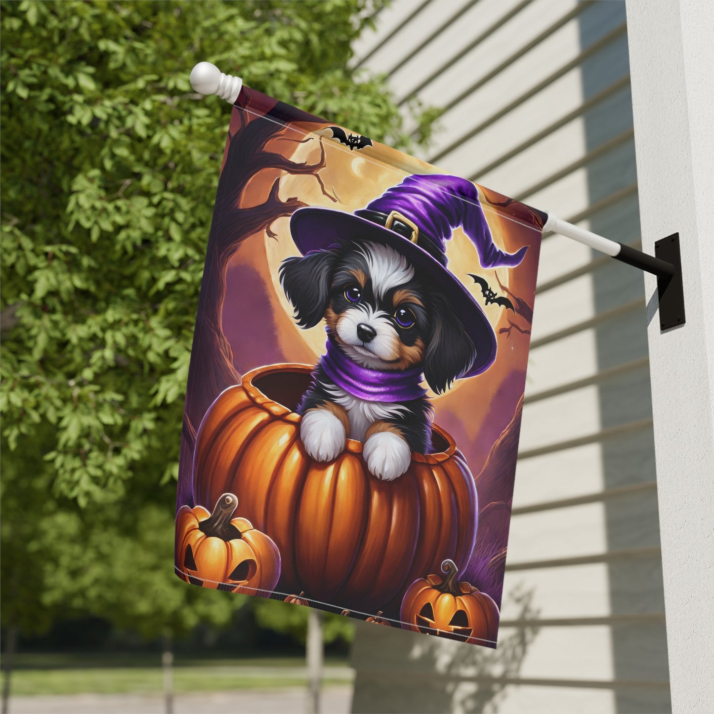 Cute Puppy Halloween Garden Flag/ House Banner