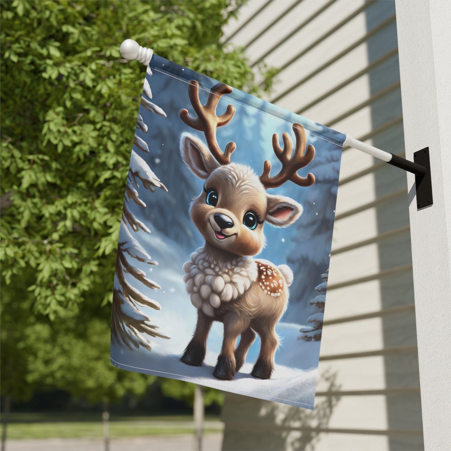 Precious Baby Reindeer Holiday Garden Flag/ House Banner