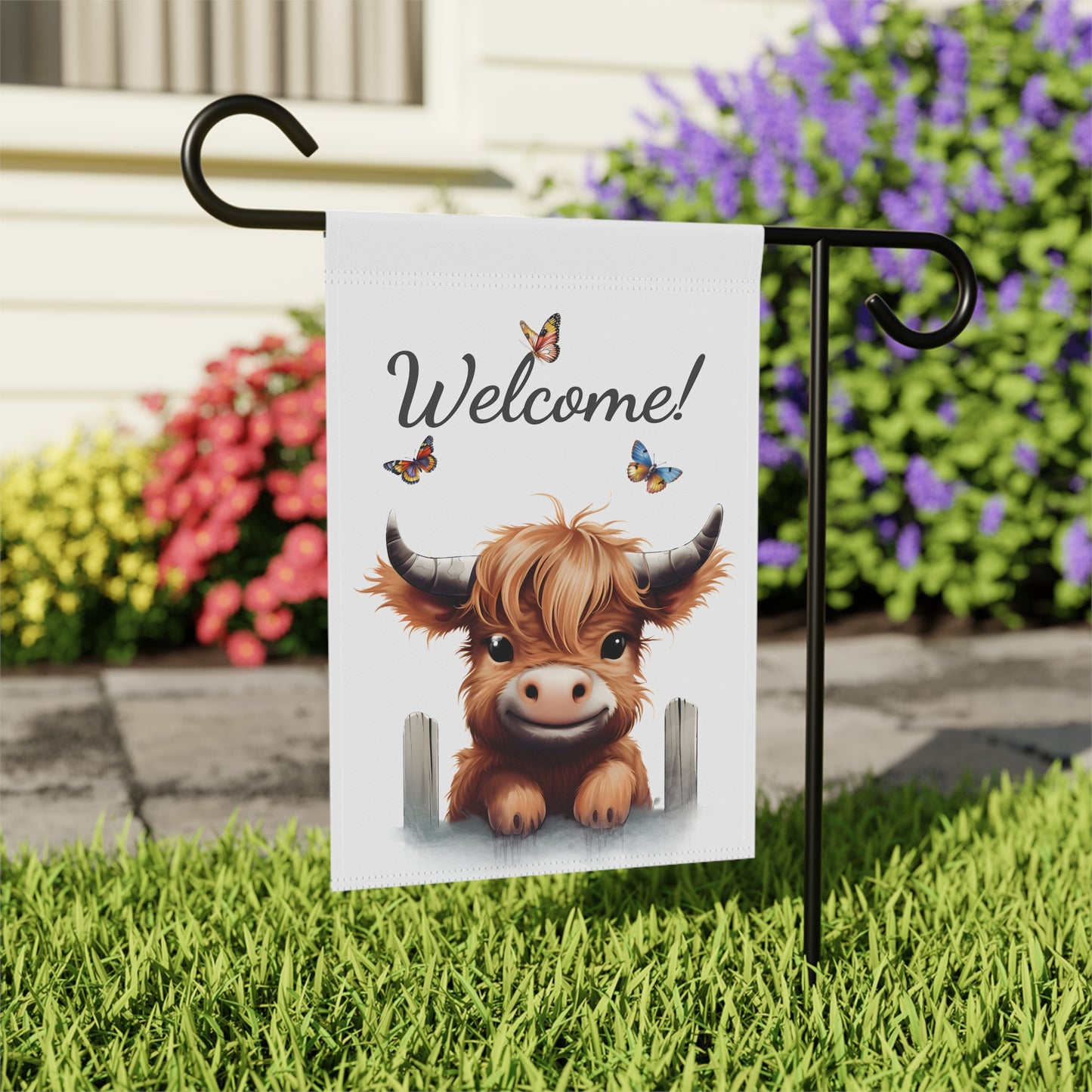 Cute Highland Cow Welcome Garden Flag