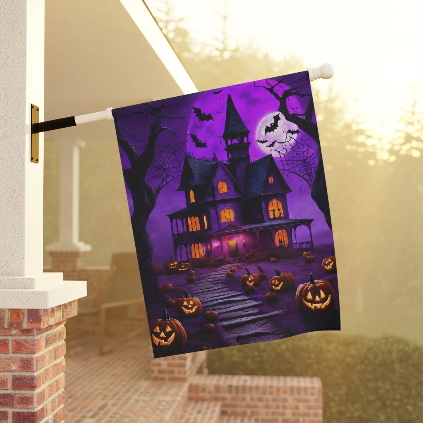 Purple Haunted House Halloween Garden Flag/ House Banner