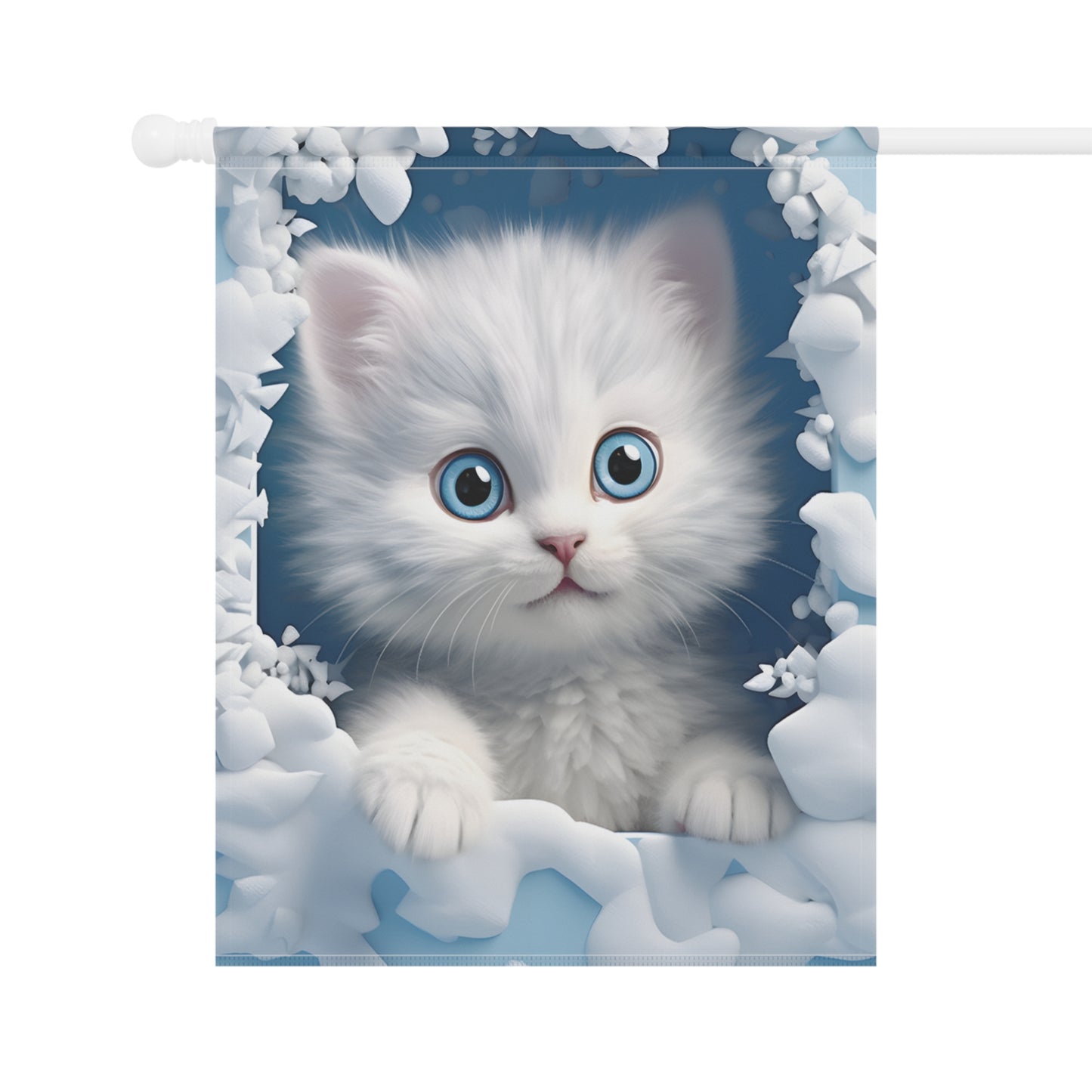 Cute White Kitten Garden Flag