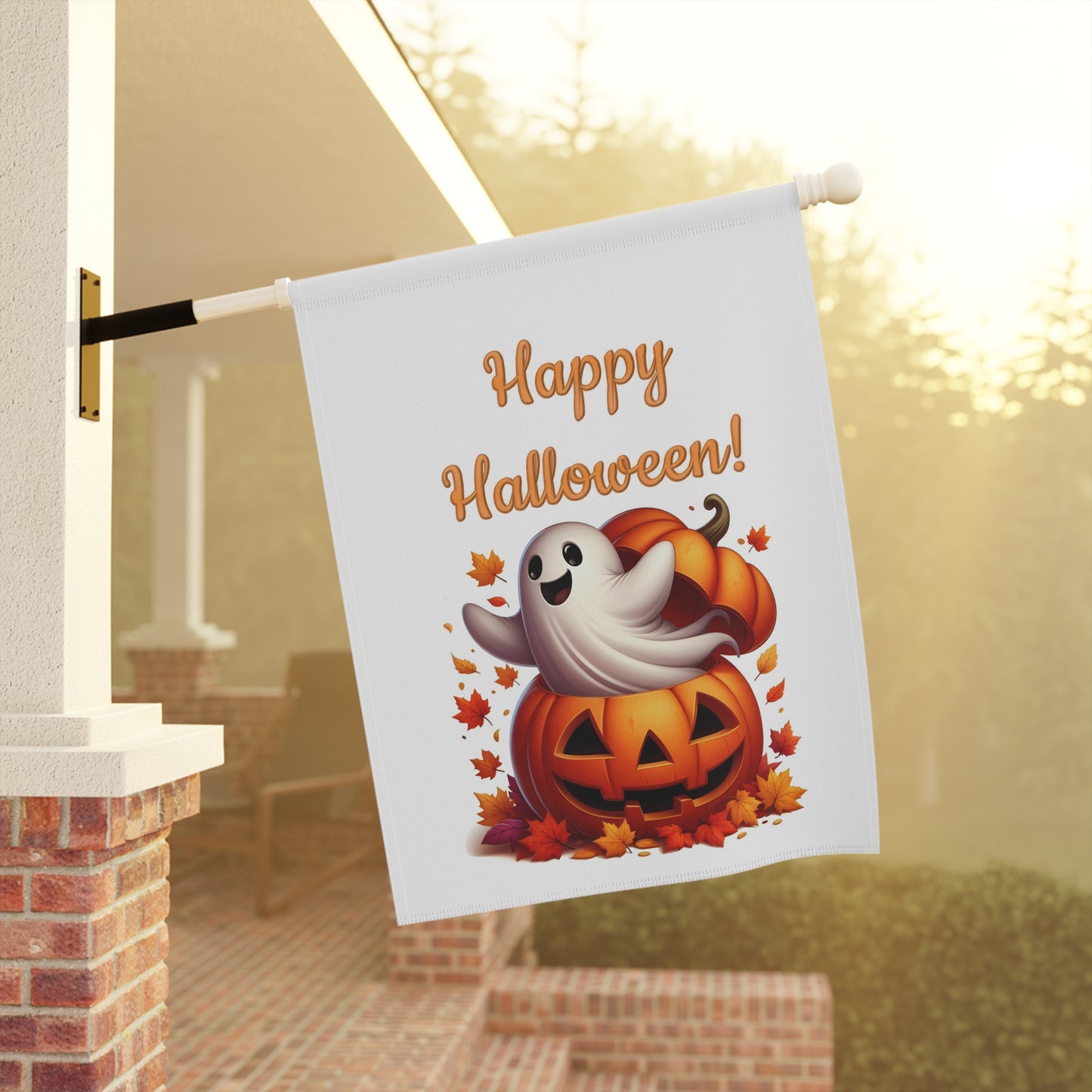 Happy Halloween! Ghost and Pumpkin Garden Flag