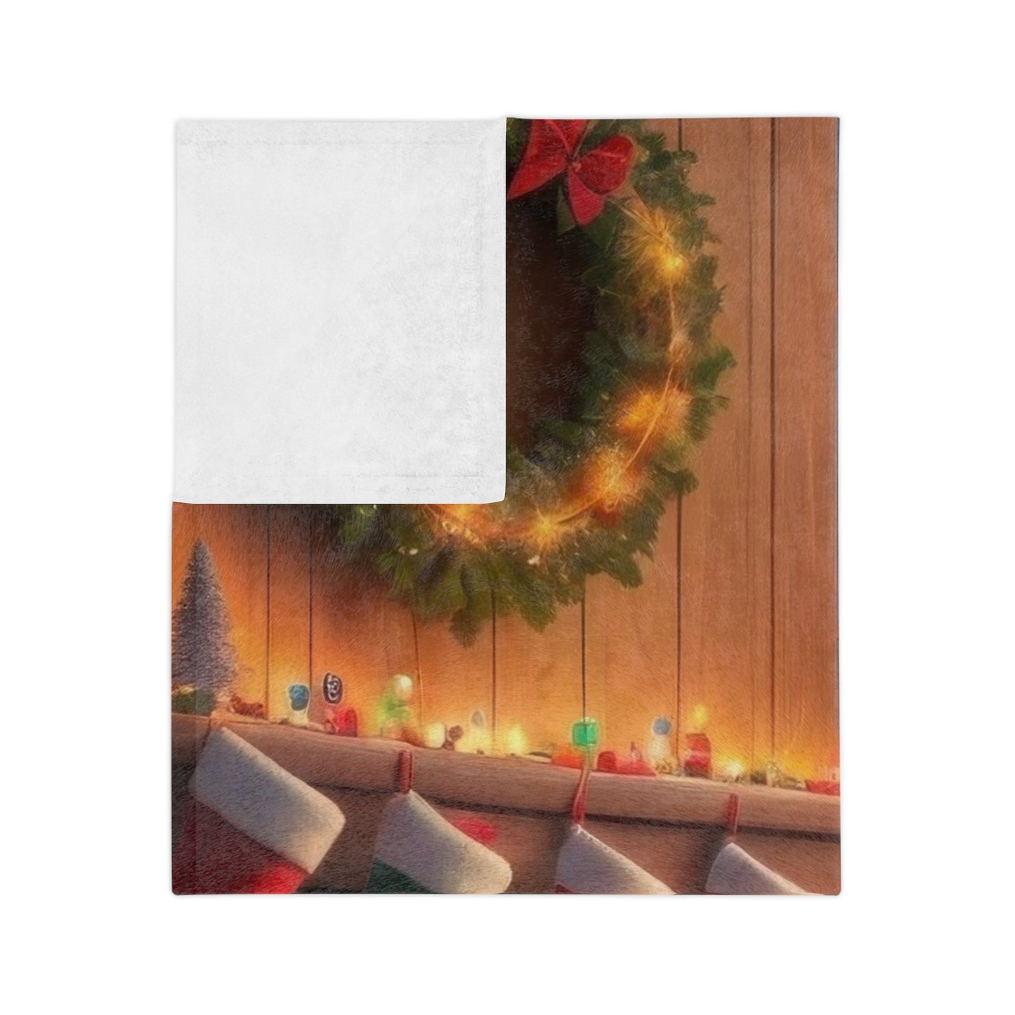 Cozy Christmas Fireplace Scene Velveteen Plush Blanket