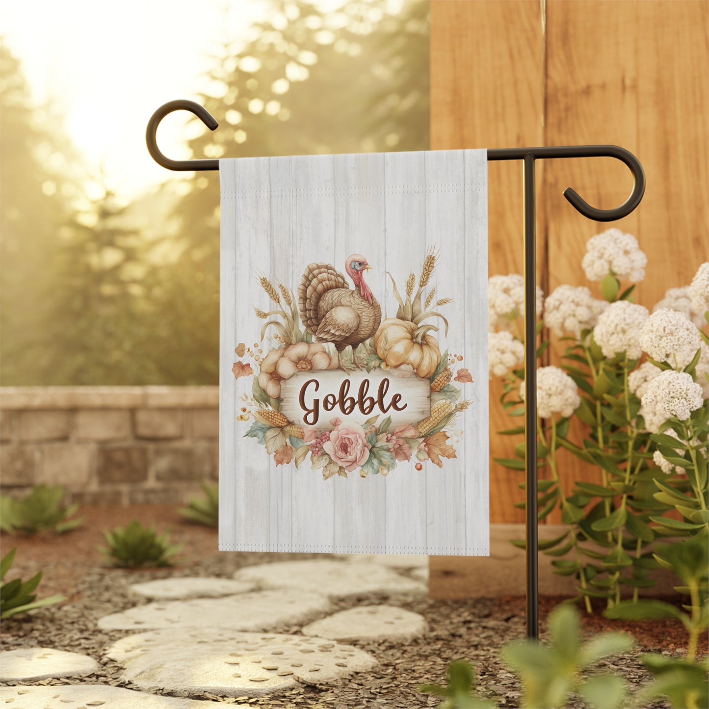 Gobble Turkey Thanksgiving Garden Flag