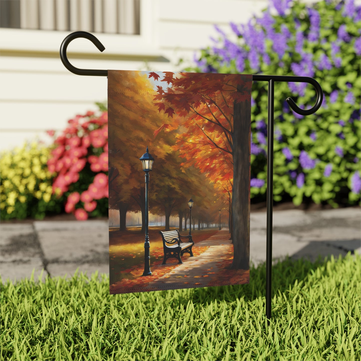 Vibrant Autumn Park Lane Garden Flag