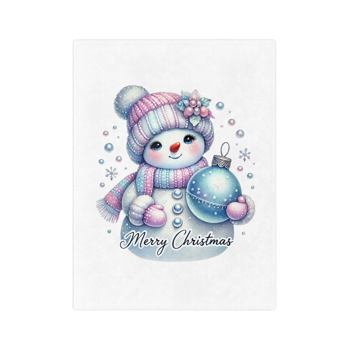 Pastel Snowman Merry Christmas Velveteen Plush Blanket