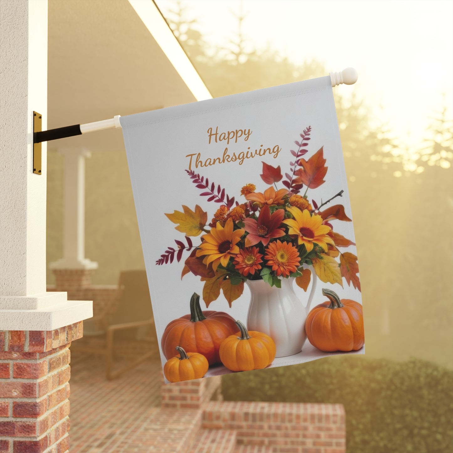 Happy Thanksgiving Floral & Pumpkin Garden Flag