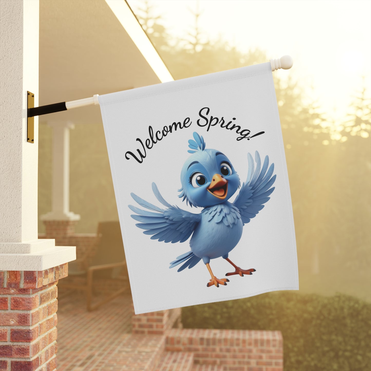 Welcome Spring Garden Flag with Cute Blue Bird