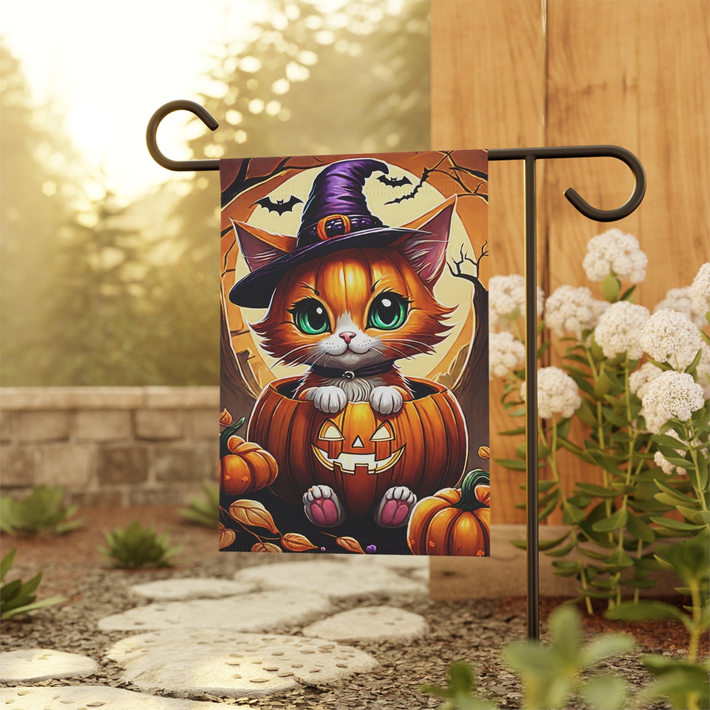 Playful Kitten Halloween Pumpkin Garden Flag