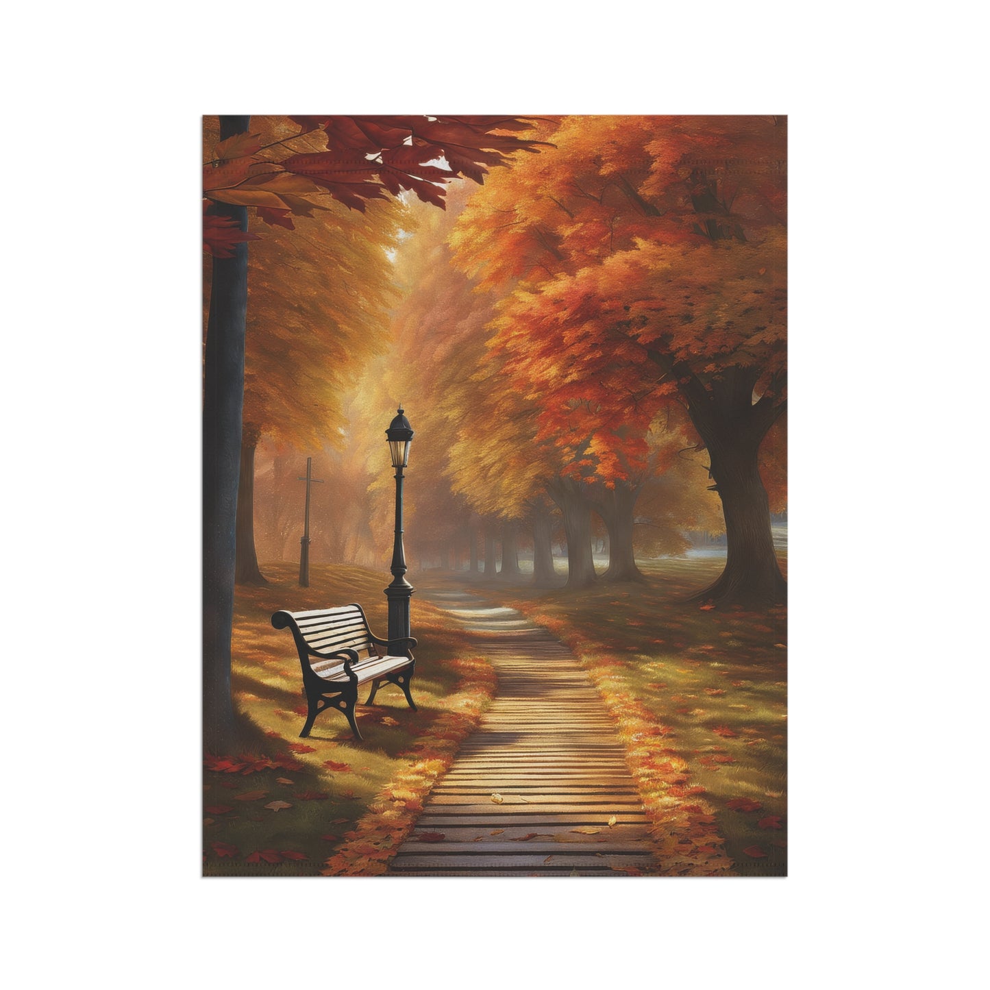 Rustic Autumn Park Path Garden Flag