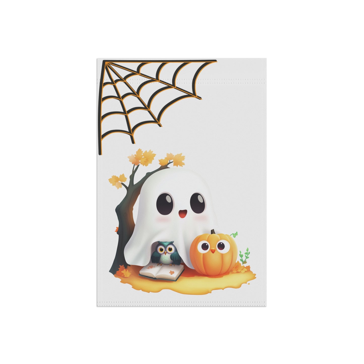 Cute Ghost and Owl Halloween Garden Flag