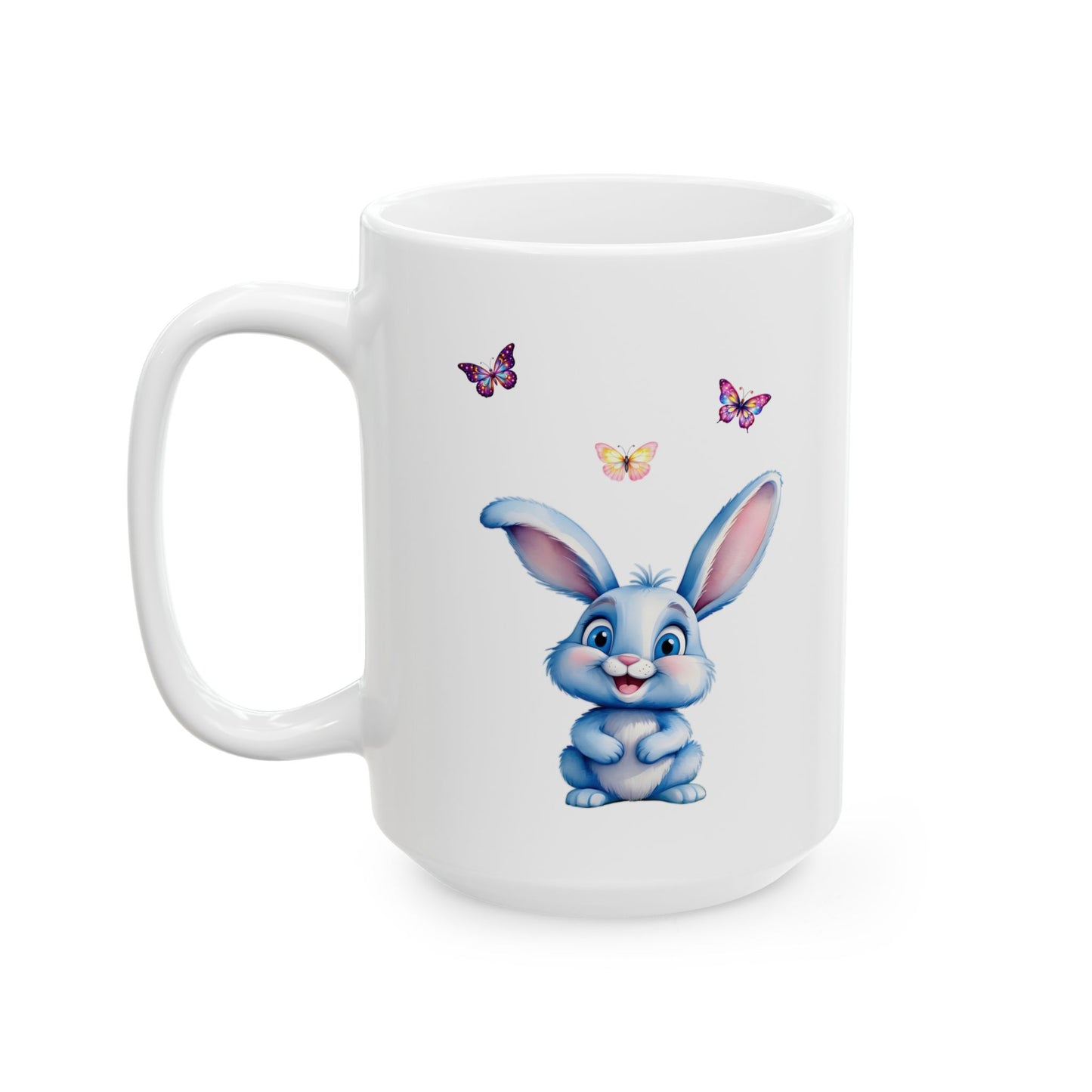 Adorable Blue Bunny & Butterflies Ceramic Mug