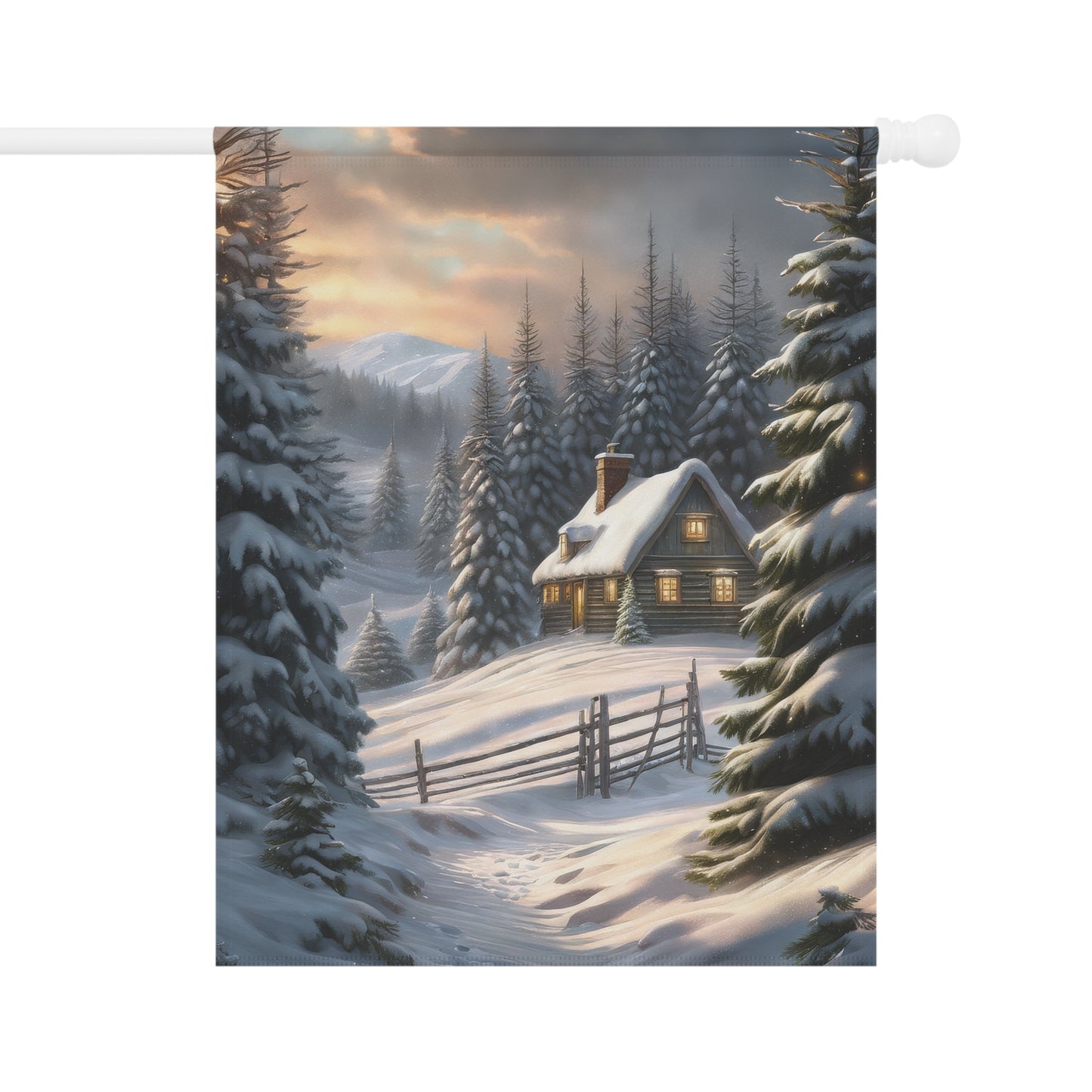 Rustic Snowy Cabin Garden Flag/ House Banner