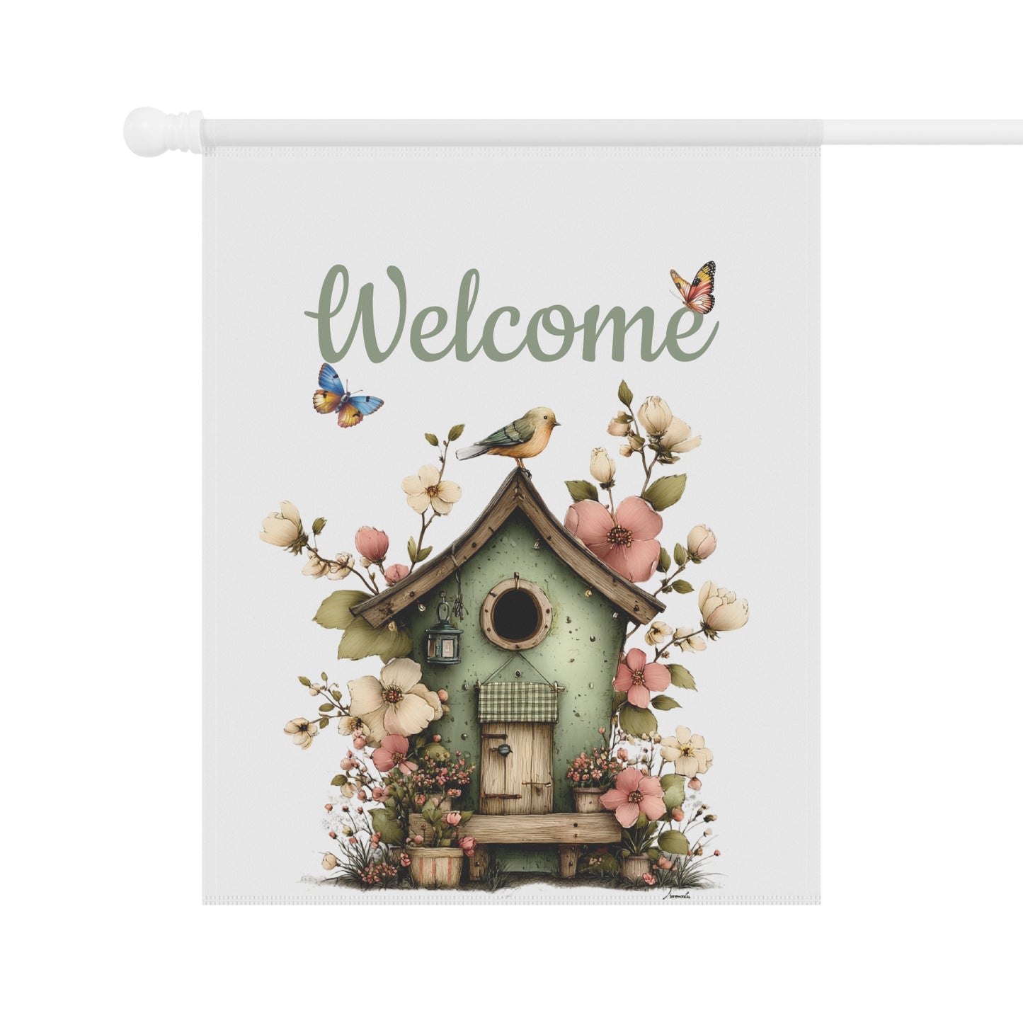 Birdhouse Welcome Garden Flag