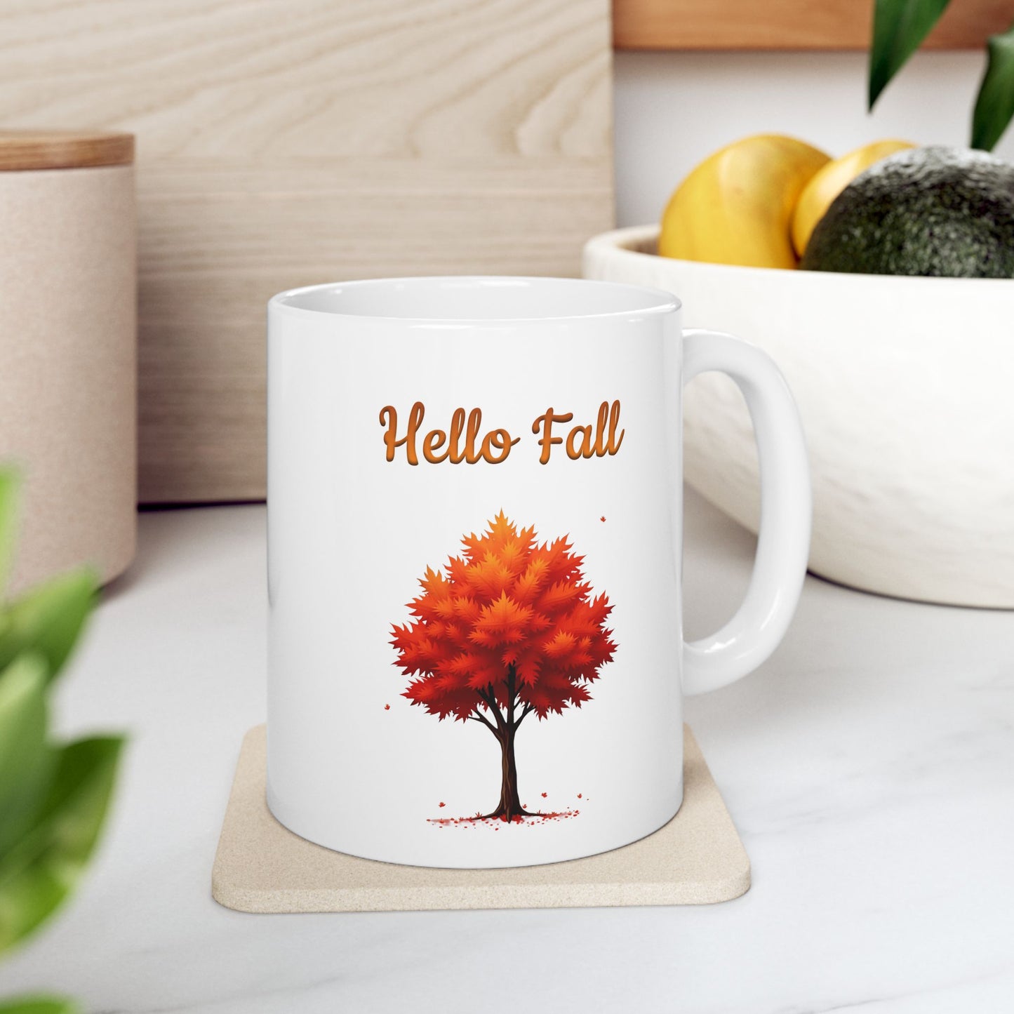 Hello Fall Red Autumn Tree Coffee Mug
