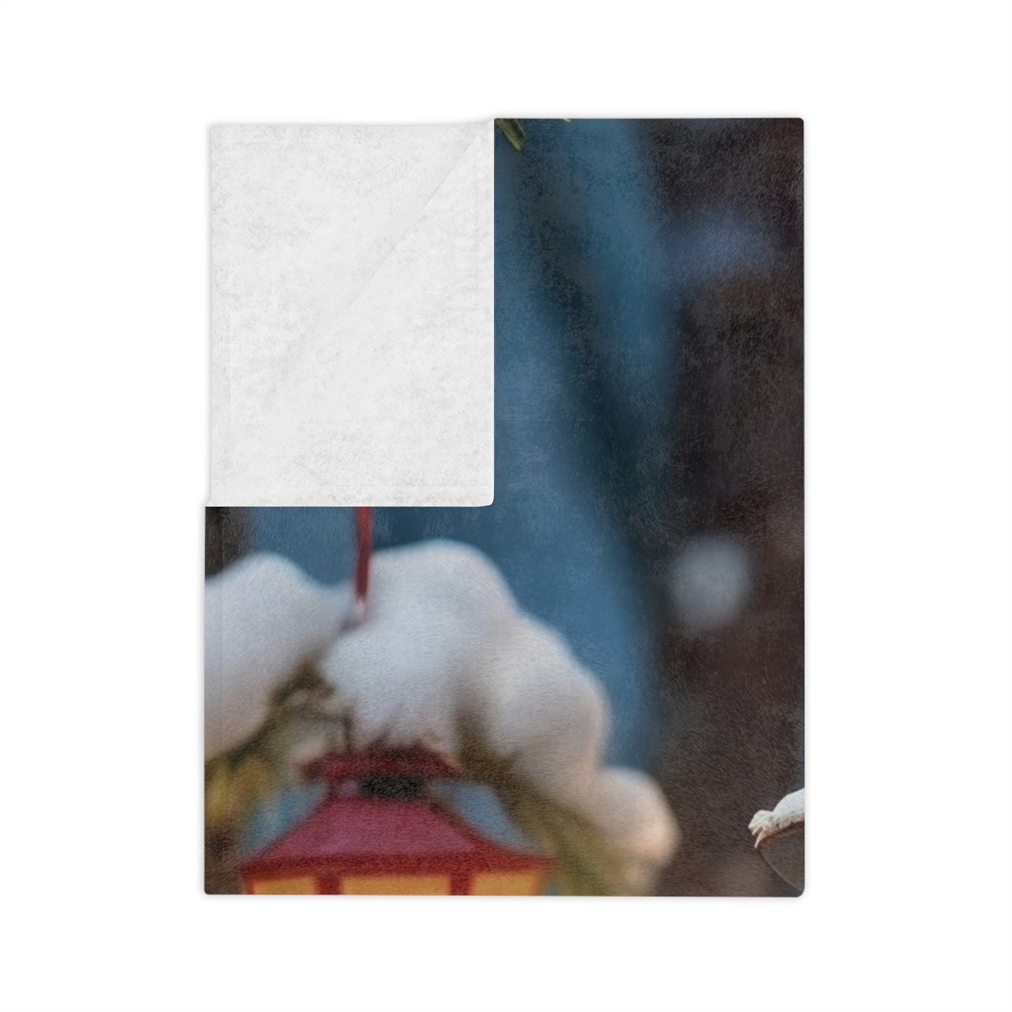Smiling Snowman with Red Lanterns Velveteen Plush Blanket