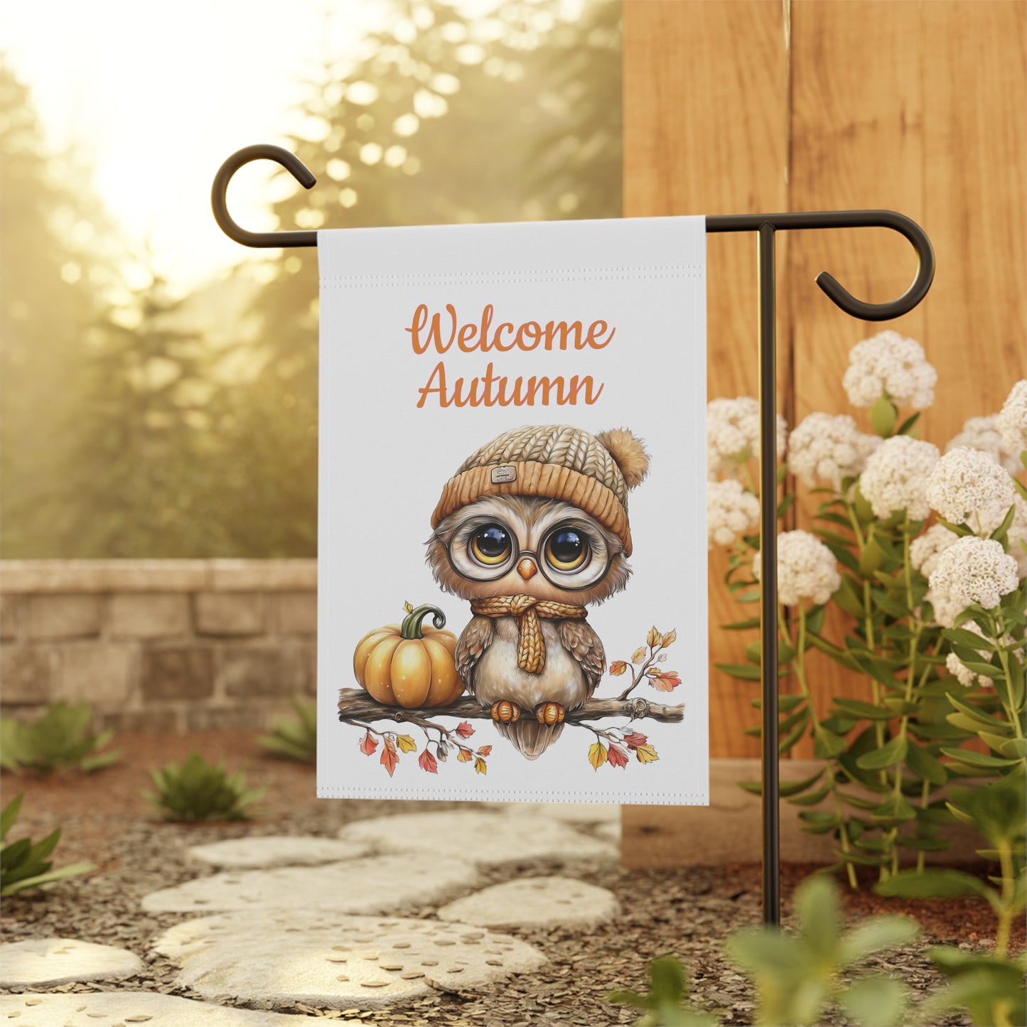 Cute Owl Fall Garden Flag