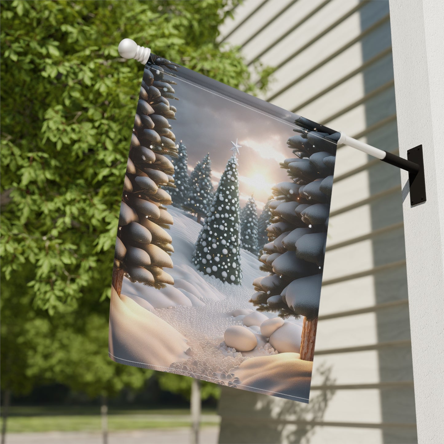 Snowy Scene Holiday Garden Flag/ House Banner