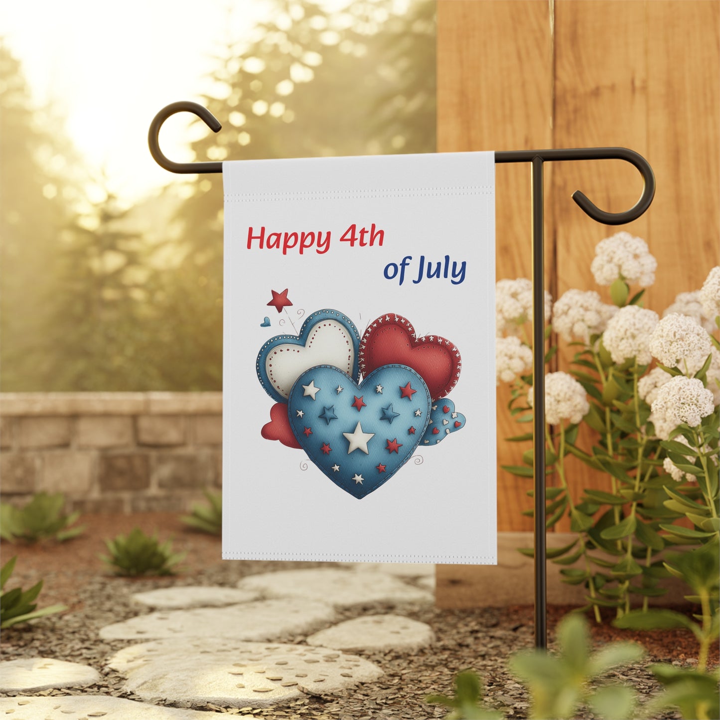 Patriotic Red, White, and Blue Hearts Garden Flag