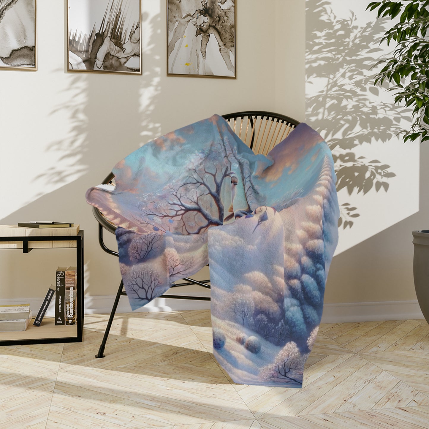 Whimsical Winter Bird Velveteen Blanket