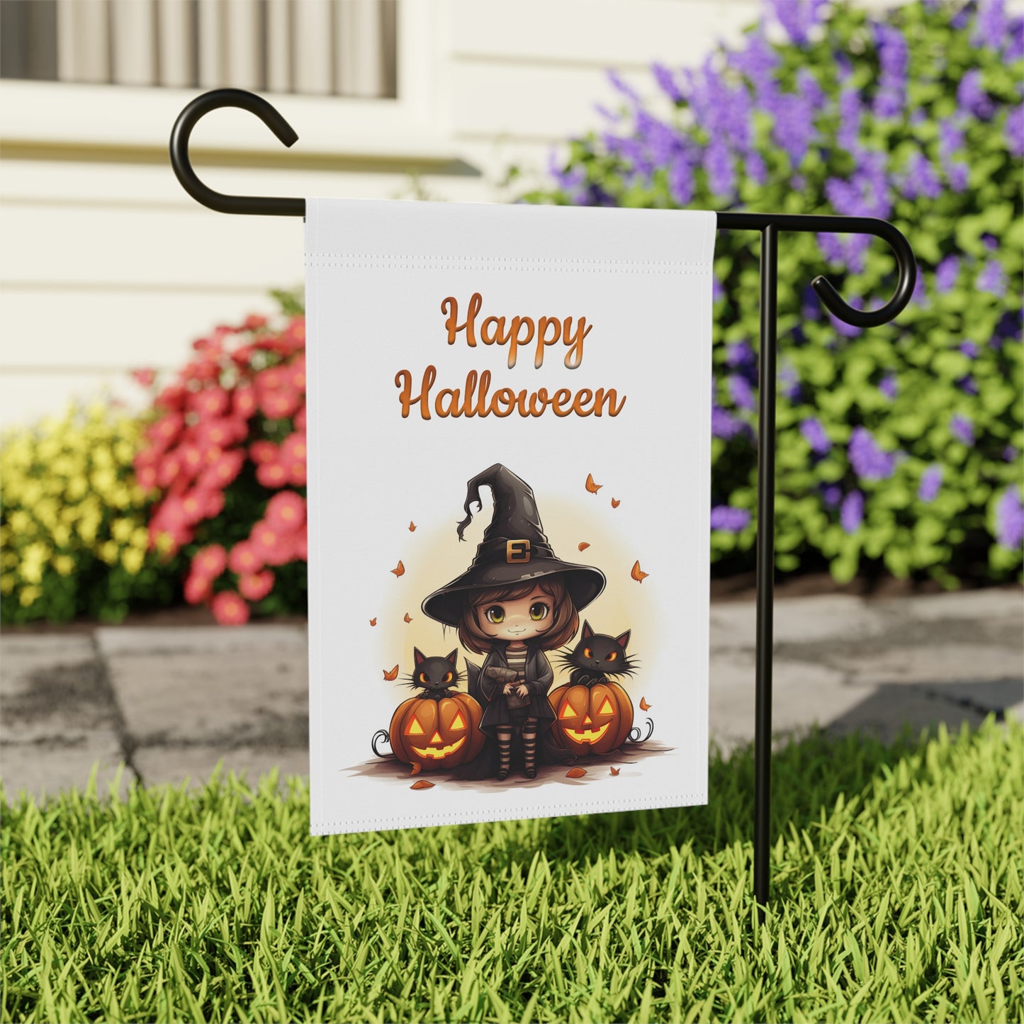 Cute Witch and Black Cats Garden Flag