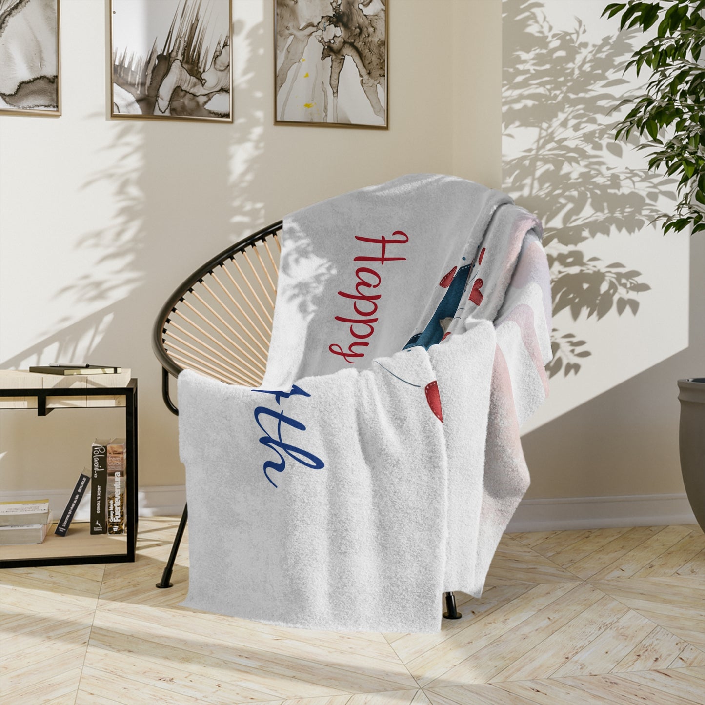Happy 4th Patriotic Heart Velveteen Plush Blanket