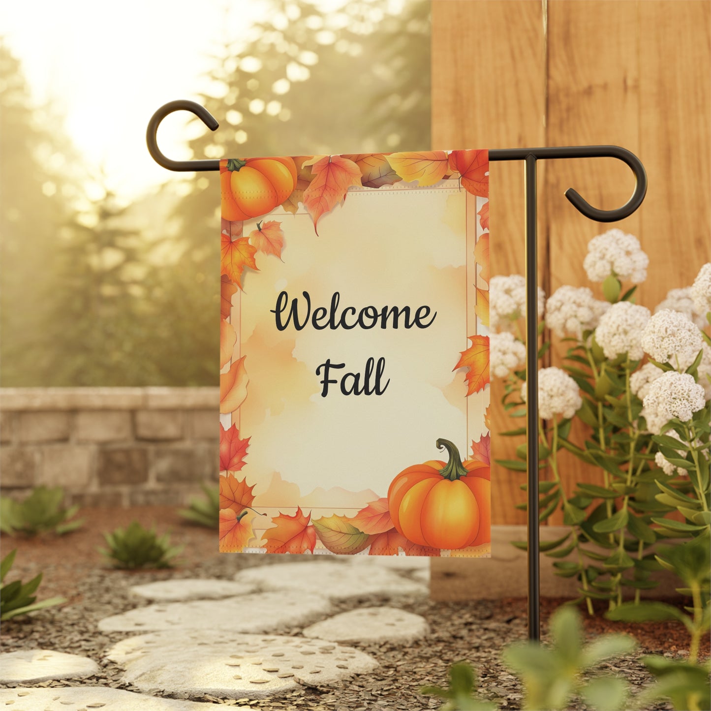Autumn Leaves & Pumpkin Welcome Fall Garden Flag