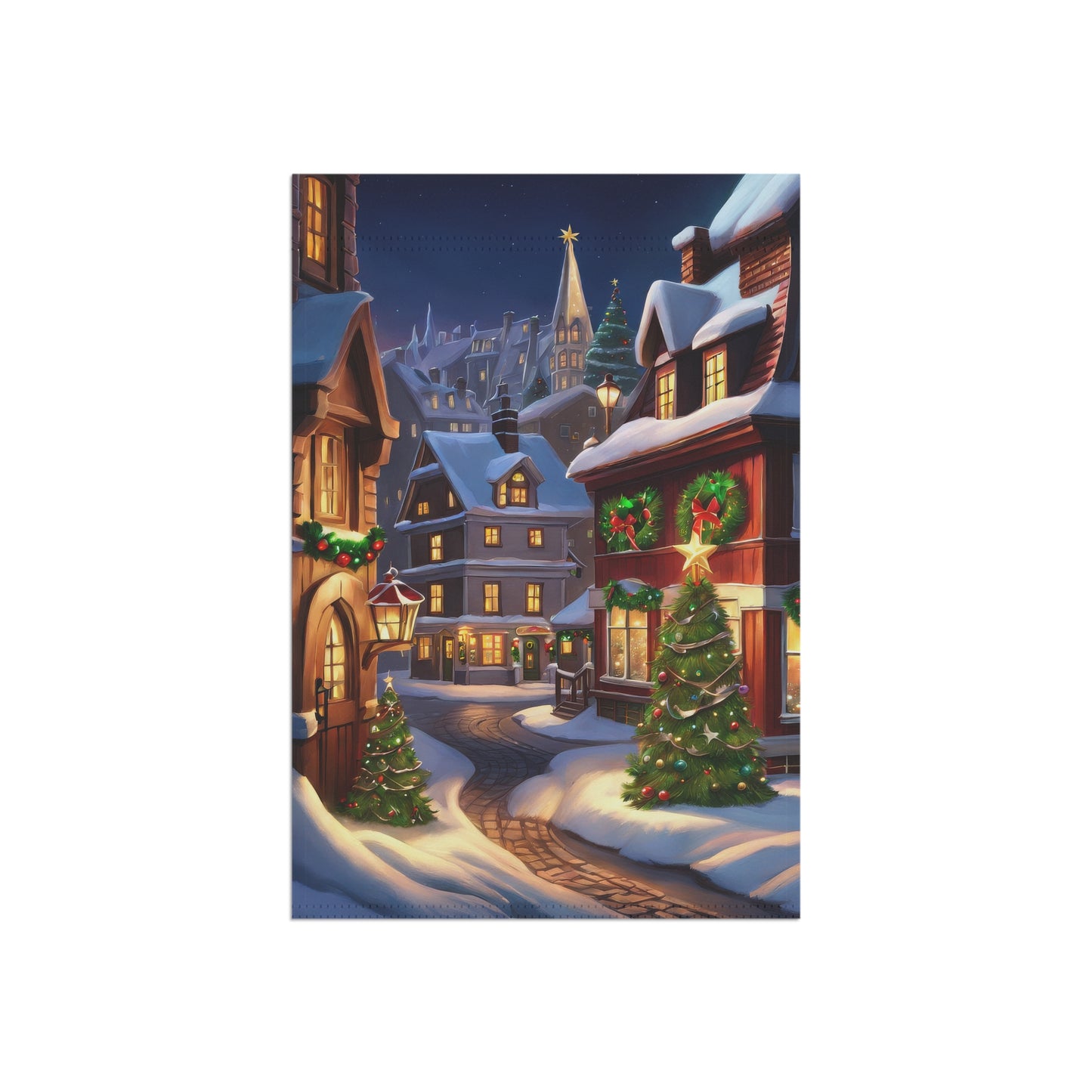Enchanting Christmas Village Street Garden Flag