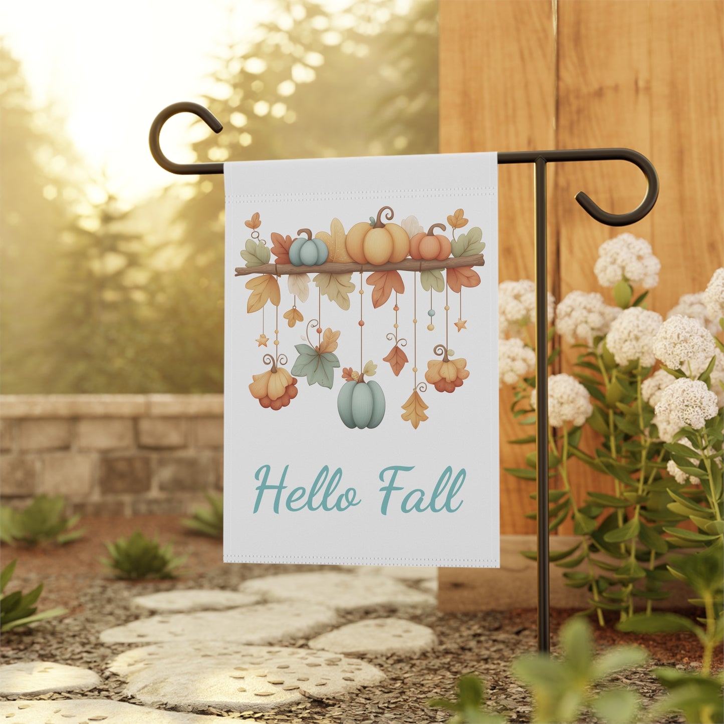 Hello Fall Pumpkin Garland Garden Flag