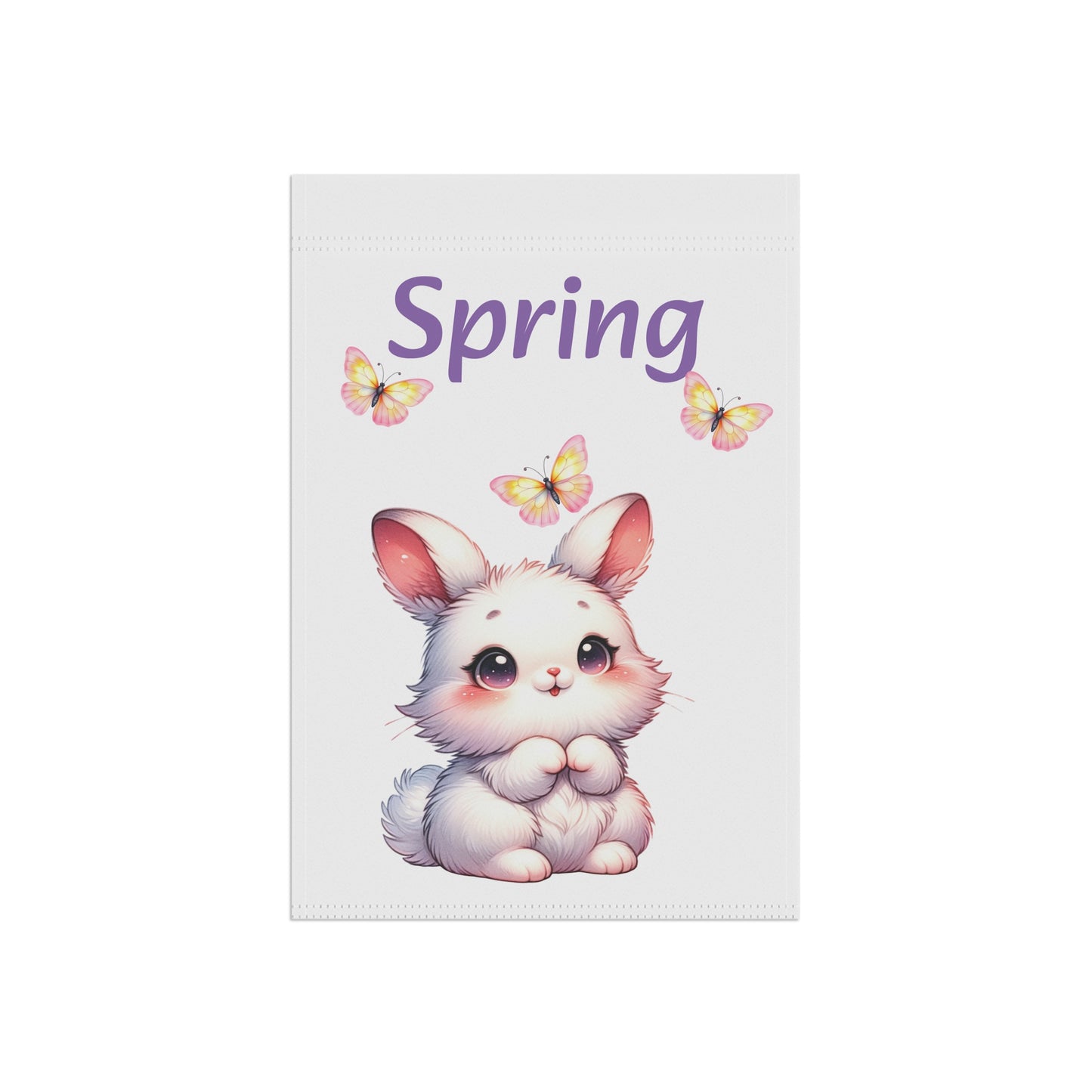 Adorable White Bunny & Butterflies Spring Garden Flag