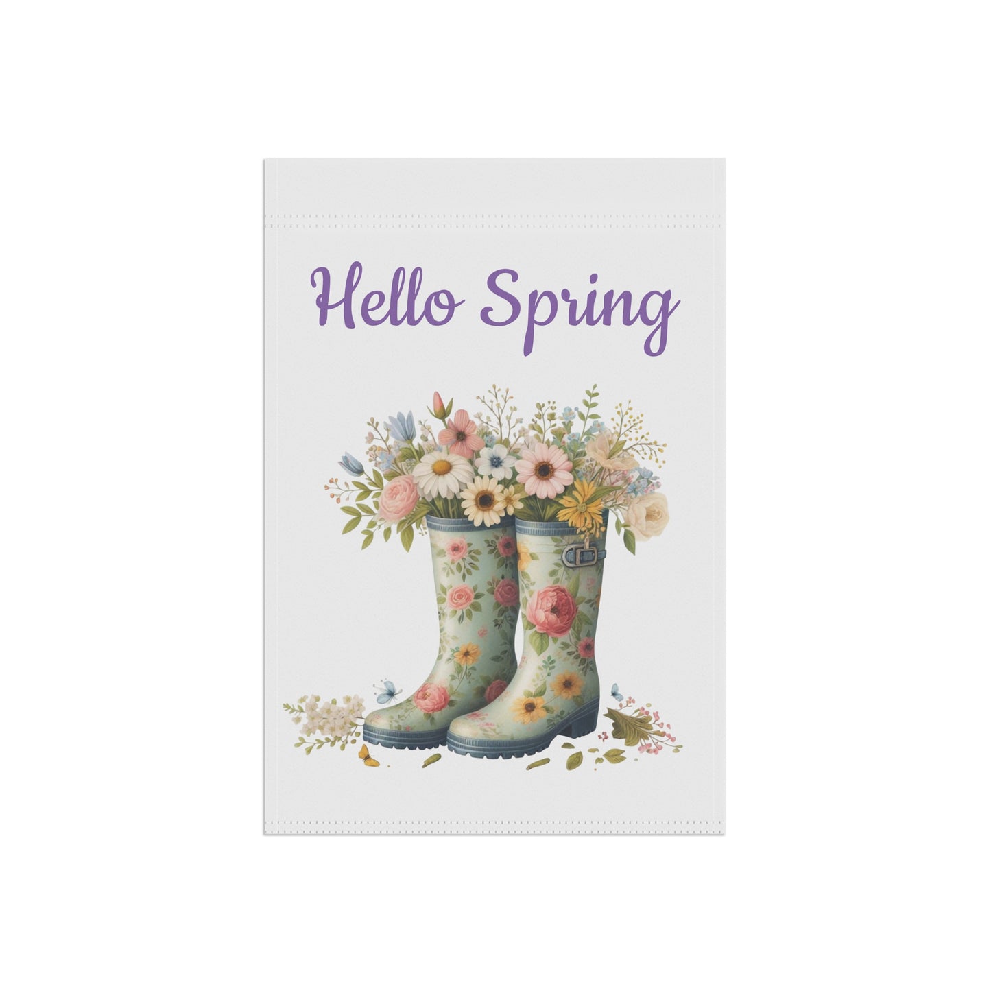 "Hello Spring" Garden Flag with Floral Rain Boots