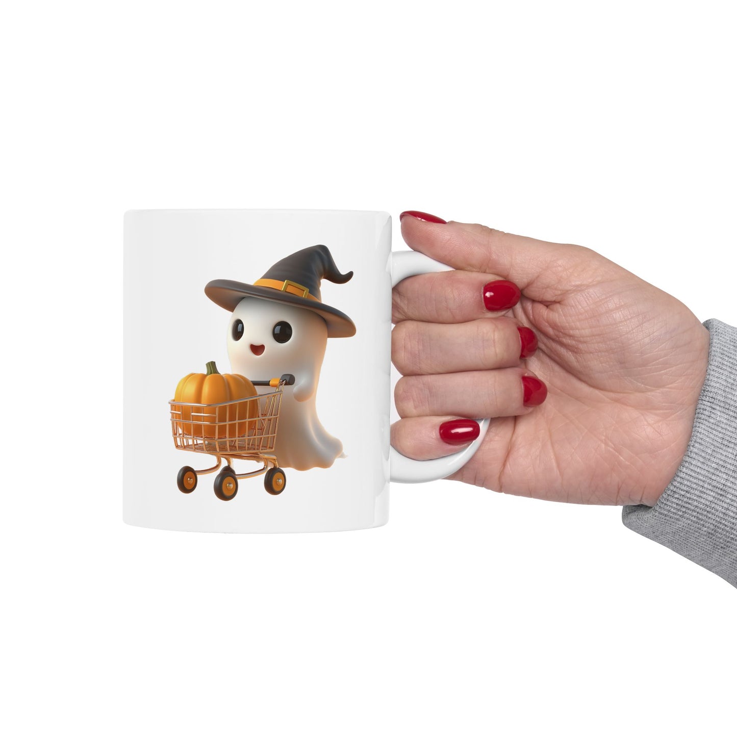 Adorable Ghost with Pumpkin Shopping Cart Coffee Mug