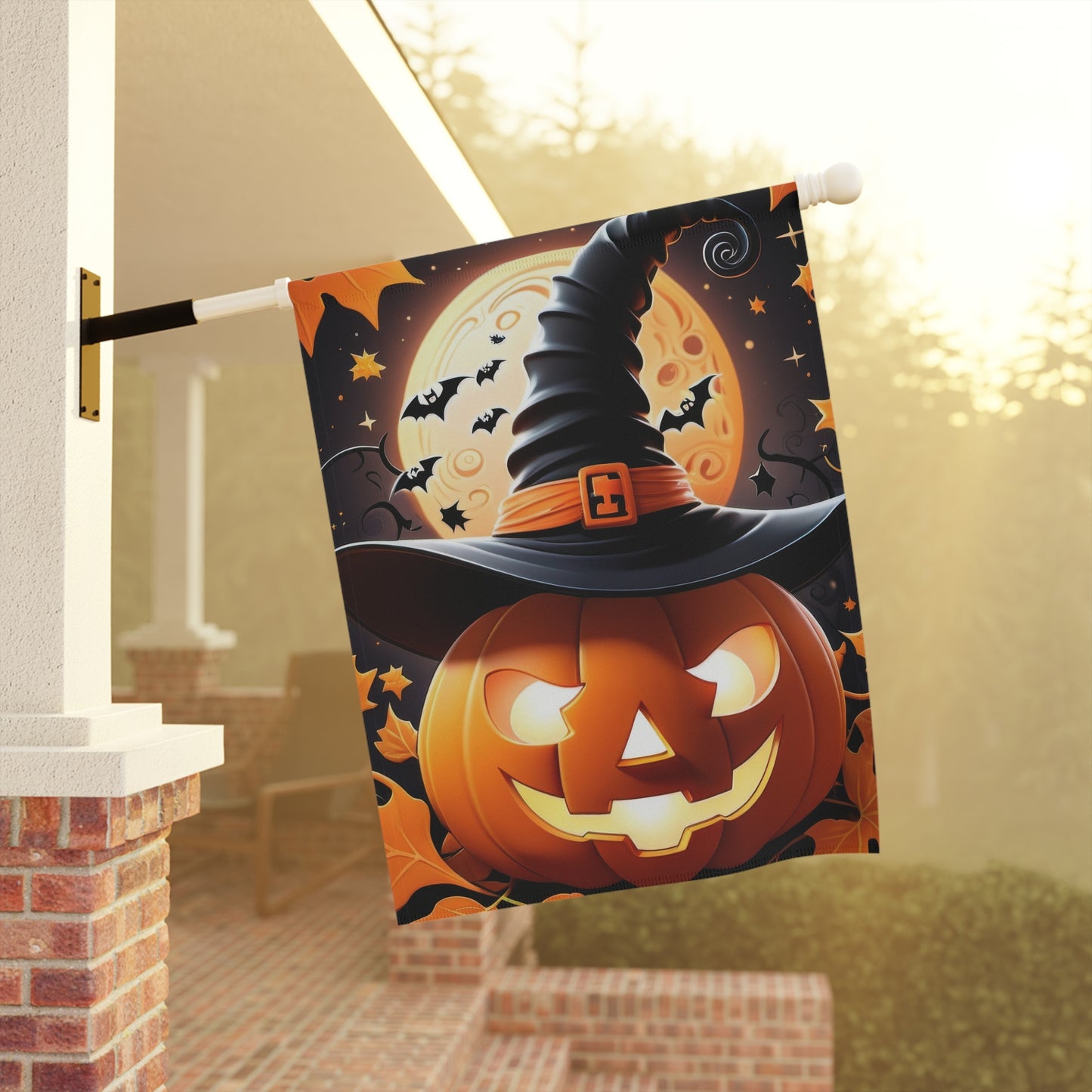 Smiling Pumpkin Witch Hat Halloween Garden Flag