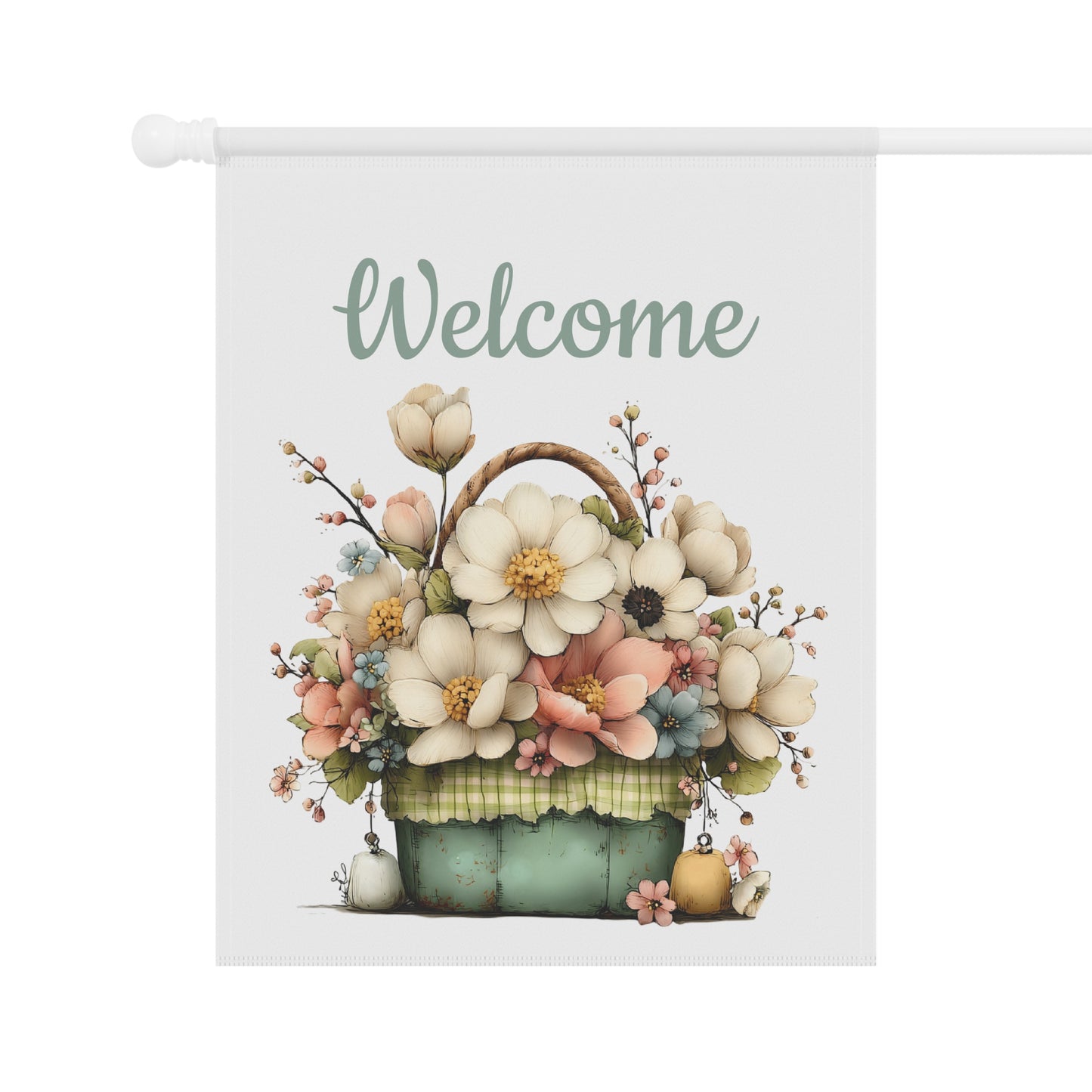 Vintage Flower Basket Welcome Flag