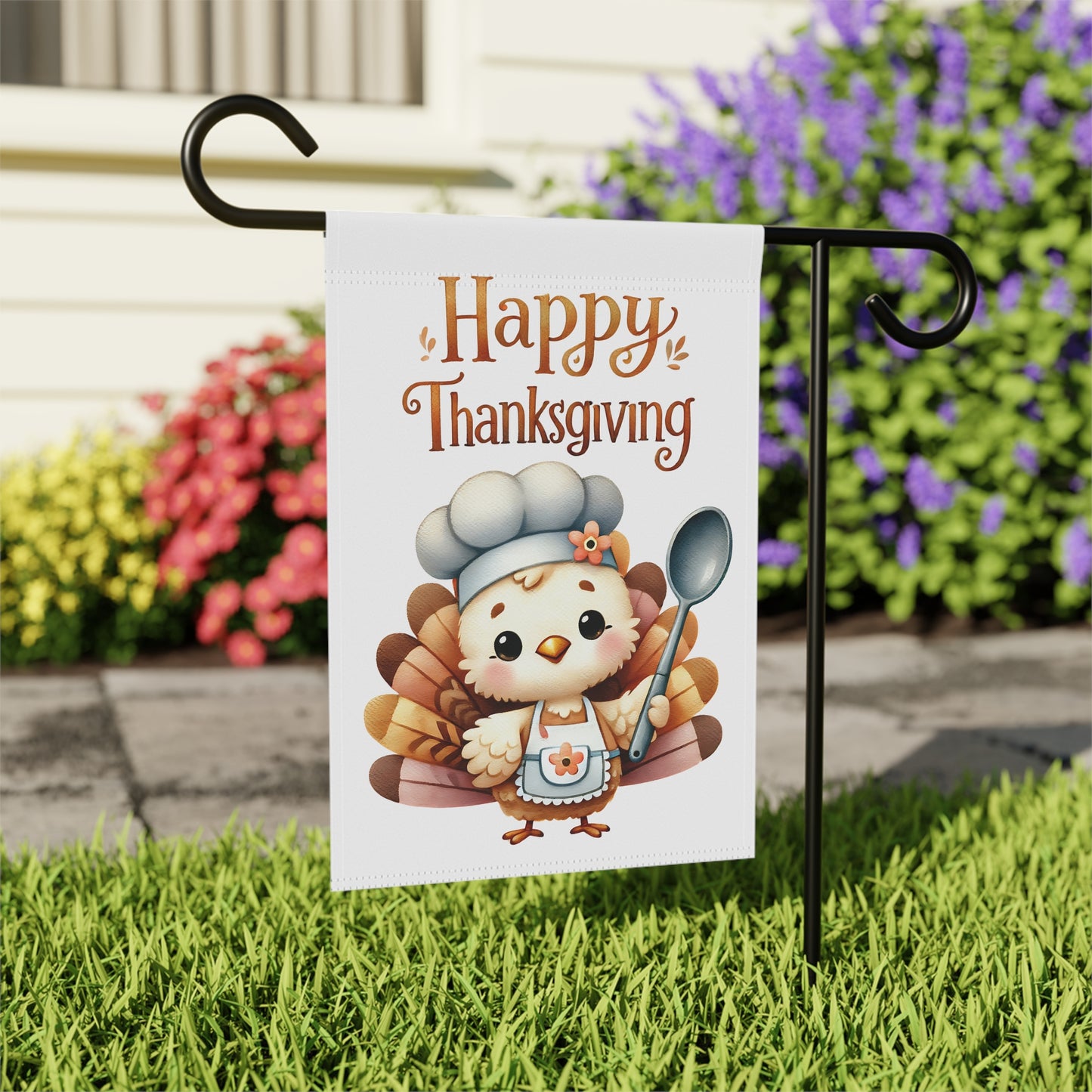 Cute Chef Turkey Happy Thanksgiving Garden Flag